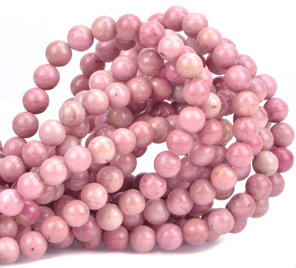 100Pcs Natural Crystal Beads Stone Gemstone Round Loose Energy Healing Beads with Free Crystal Stretch Cord for Jewelry Making (Rhodochrosite, 8MM)