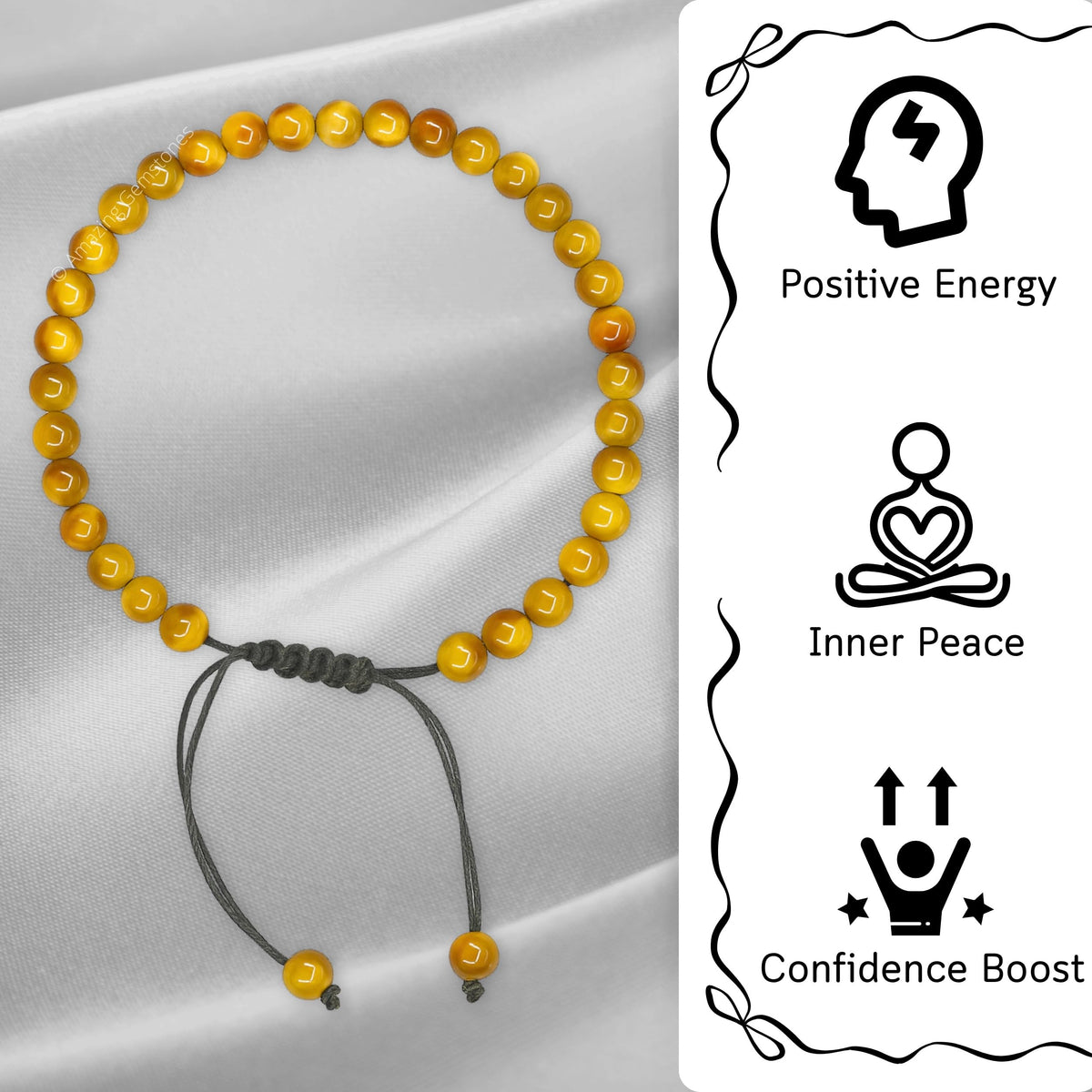 Amazing Gemstone Yellow Cat's Eye Anklet Ankle Bracelets for Women - Waterproof Beaded Healing Crystal Anklets, Plus Size Chakra Gemstone Bead Anklet (Stretchy Adjustable - Plain)
