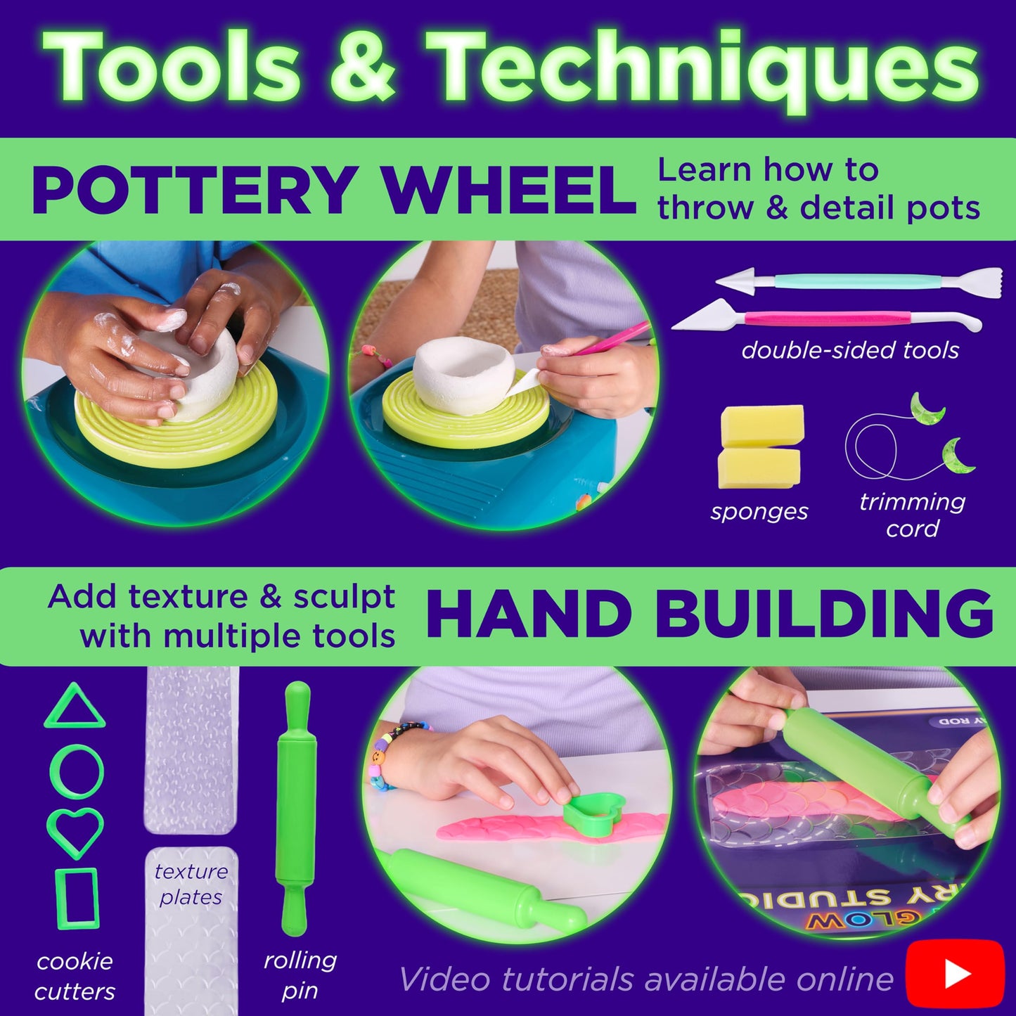 Faber-Castell Neon Glow Pottery Studio: Create Your Own Pottery Designs with USB-Powered Pottery Wheel, Air Dry Clay, Neon & Glow in The Dark Paints, Tools & 50+ Craft Supplies for Kids (Ages 8+)
