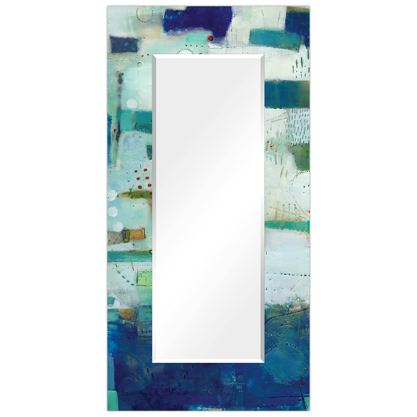 Empire Art Direct Rectangular Beveled Wall Mirror on Blue Abstract Printed Temped Glass, Vanity, Bathroom Mirror, Ready to Hang, Blue