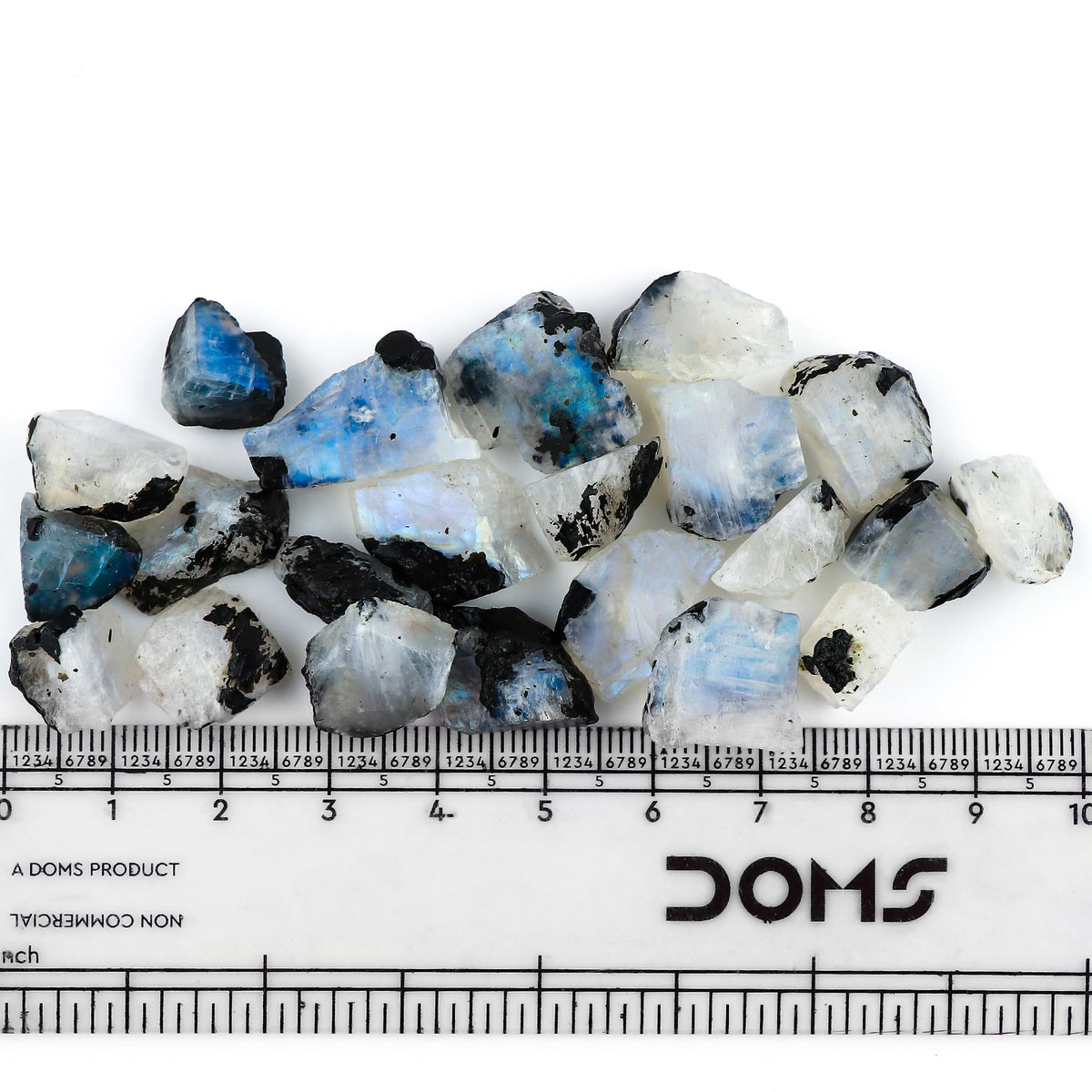 Gemkora 250 ct. Natural Blue Flash Raw Tourmilated Moonstone Crystal Rough Gemstone, Rock, Jewelry Making Supplies, Chakra Healing, Art-DIY Stone, (25 to 30pcs) (10-15mm)