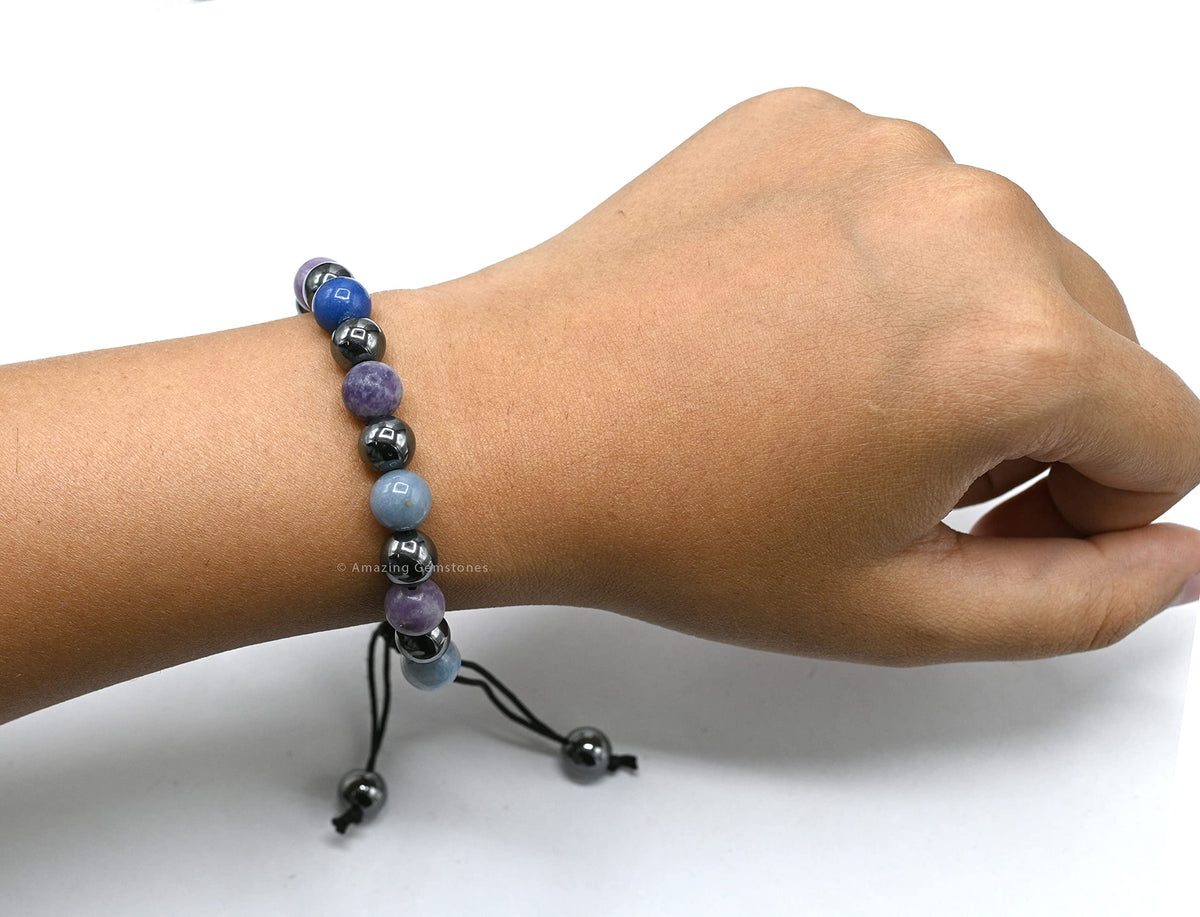 Amazing Gemstone Stop Drinking Alcohol Manifestation Bracelet - Lepidolite Blue Aventurine Hematite Bracelet Set for Men Women Healing Calming Anxiety Stress Relief Gifts(Adjustable)