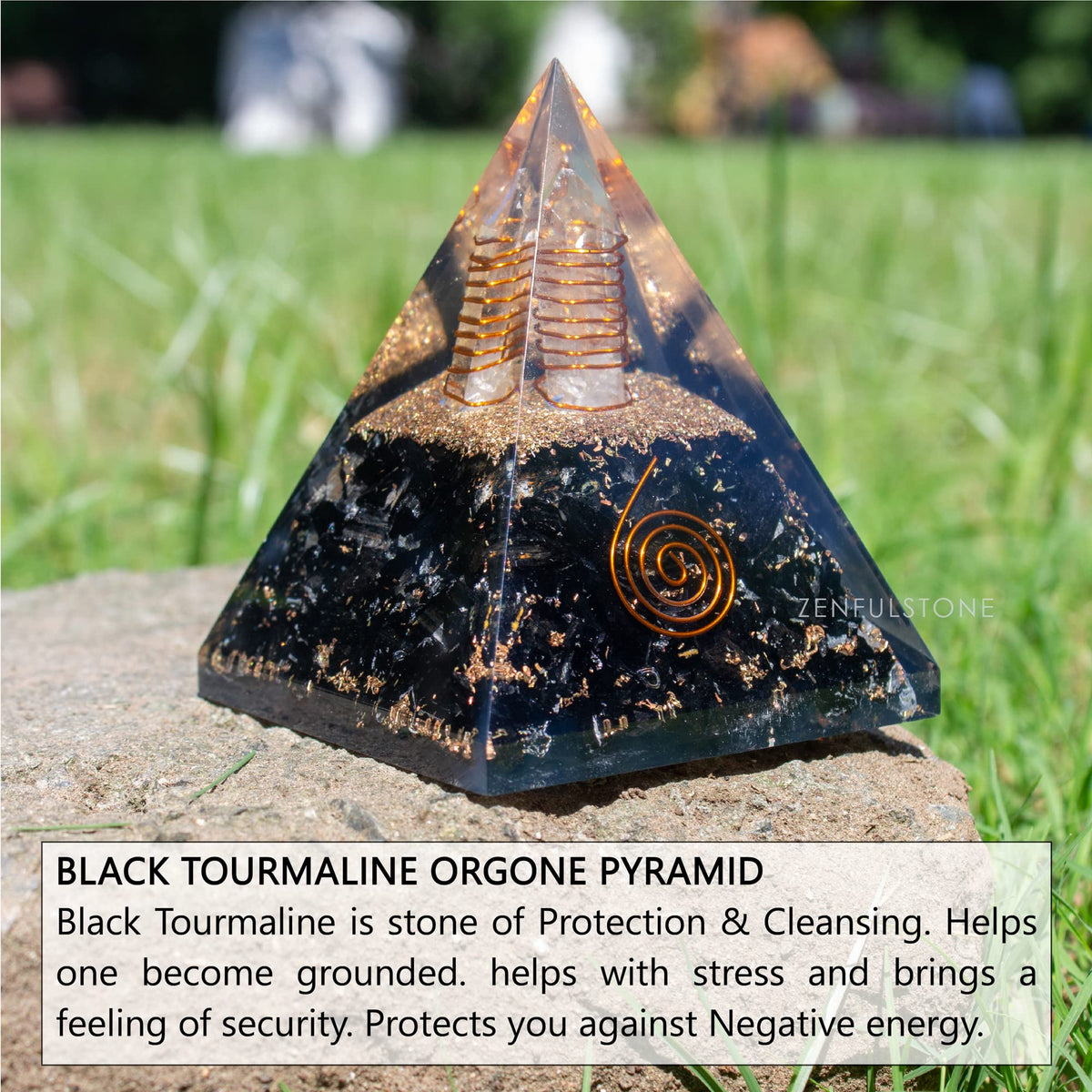 Black Tourmaline Orgone Pyramid for Protection & Security | Orgonite pyramids with Copper Coil and Crystal Quartz for Chakra Protection