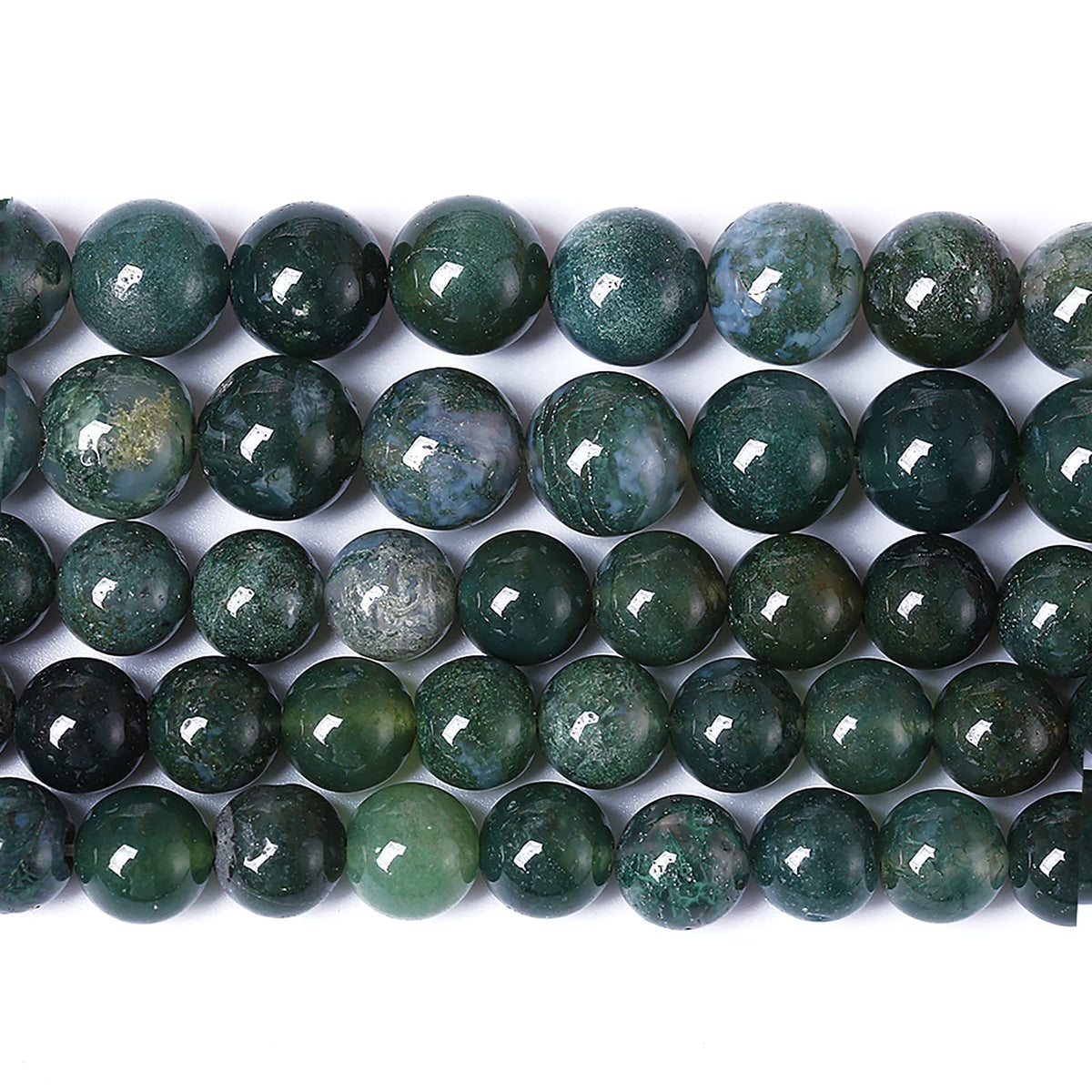 60PCS 6mm Natural Green Moss Agate Beads Gemstone Round Loose Spacer Beads for Jewelry Making DIY Bracelet Necklace Earrings 15" Inch