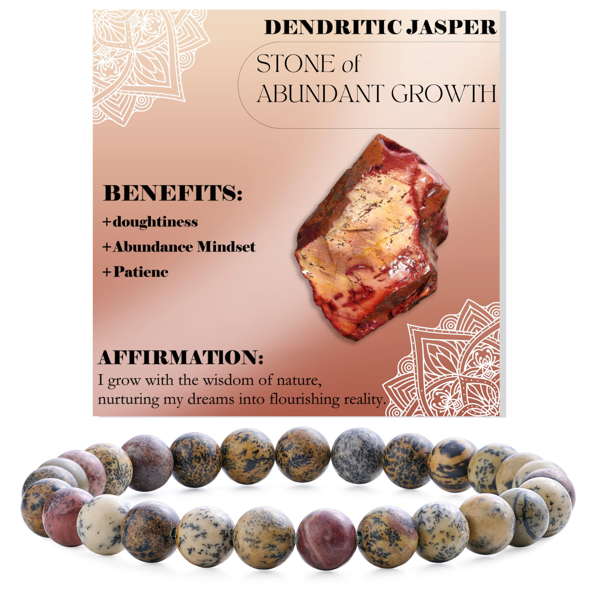 Bivei Dendritic Jasper-Grounded Growth-6mm Beaded Bracelets for Women Handmade Semi Precious Natural Stone Stretch Elastic Jewelry for Women Yoga Protection Gifts