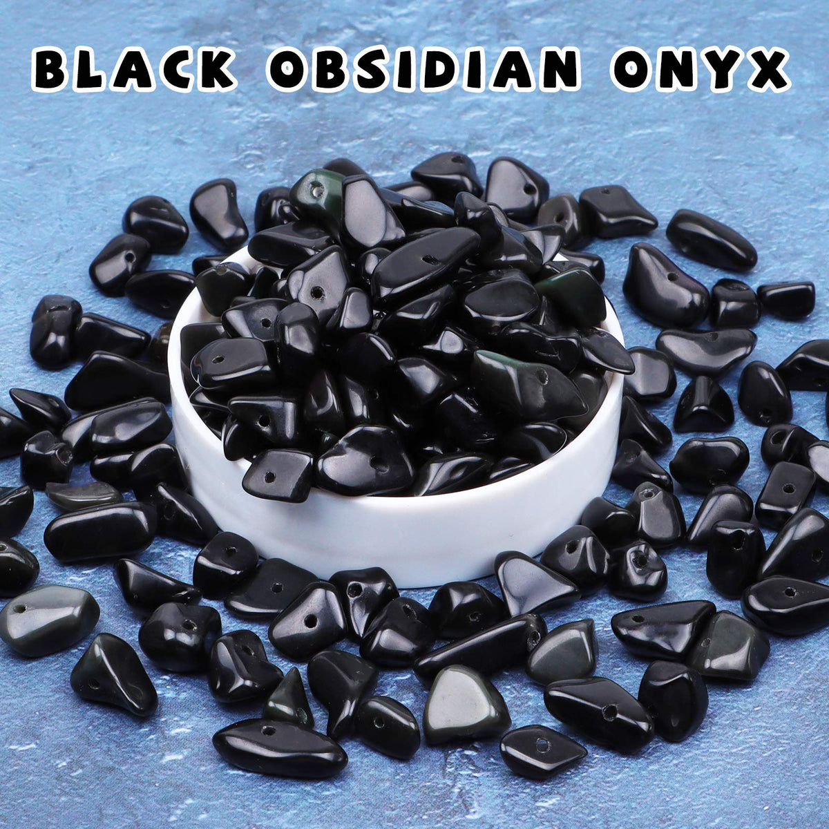 500 pcs Natural Chip Stone Beads, Black Obsidian Onyx 5-8 mm Irregular Gemstones Healing Crystal Loose Rocks Bead Hole Drilled for Jewelry Making Bracelet