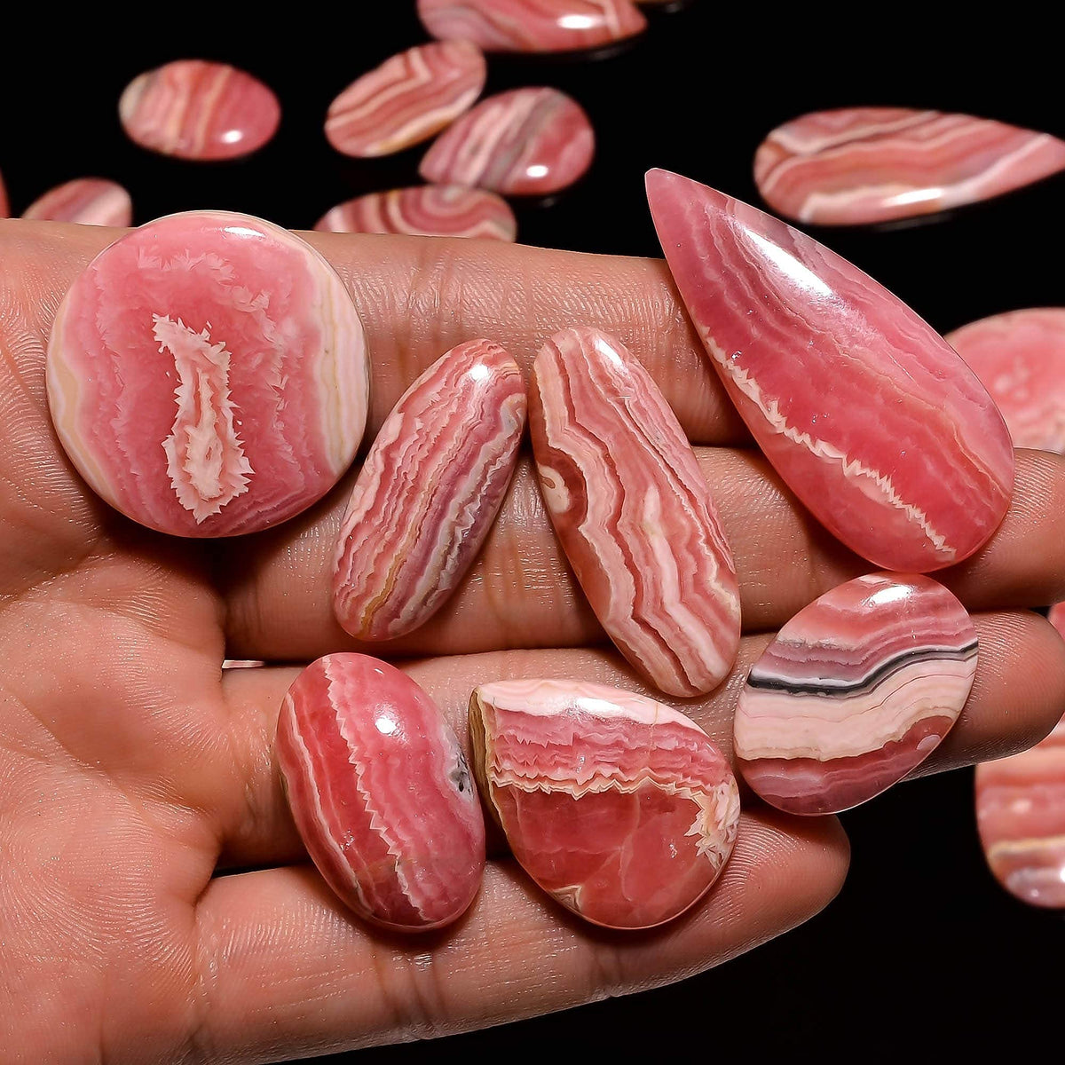 GEMKORA 5pcs Natural Pink Rhodochrosite Cabochon Gemstones Wholesale Lot Jewelry Making, Loose Crystals Supply, Healing Stones, Mix Pack, Crystals, Bulk Deal, Stones, 18 to 25mm
