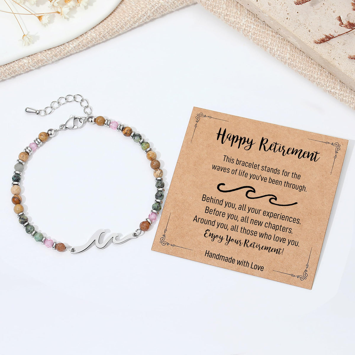 TONY & SANDY Retirement Gift for Woman, Wave Bracelet, 2026 Farewell Retired Gifts for Women Friends Nurse Teacher Boss Female Coworker, Happy Retirement Bracelet for Women