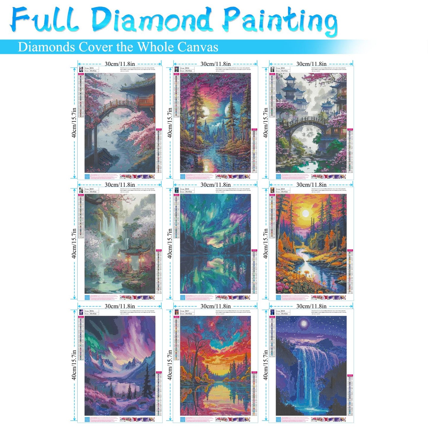 MRMIOOM 9 Pack Diamond Painting Kits for Adults, 5D Landscape Diamond Art Painting Kits for Adults Beginner, Adult Diamond Art, DIY Aurora Full Drill Diamond Dots for Home Wall Decor 12X16 Inch