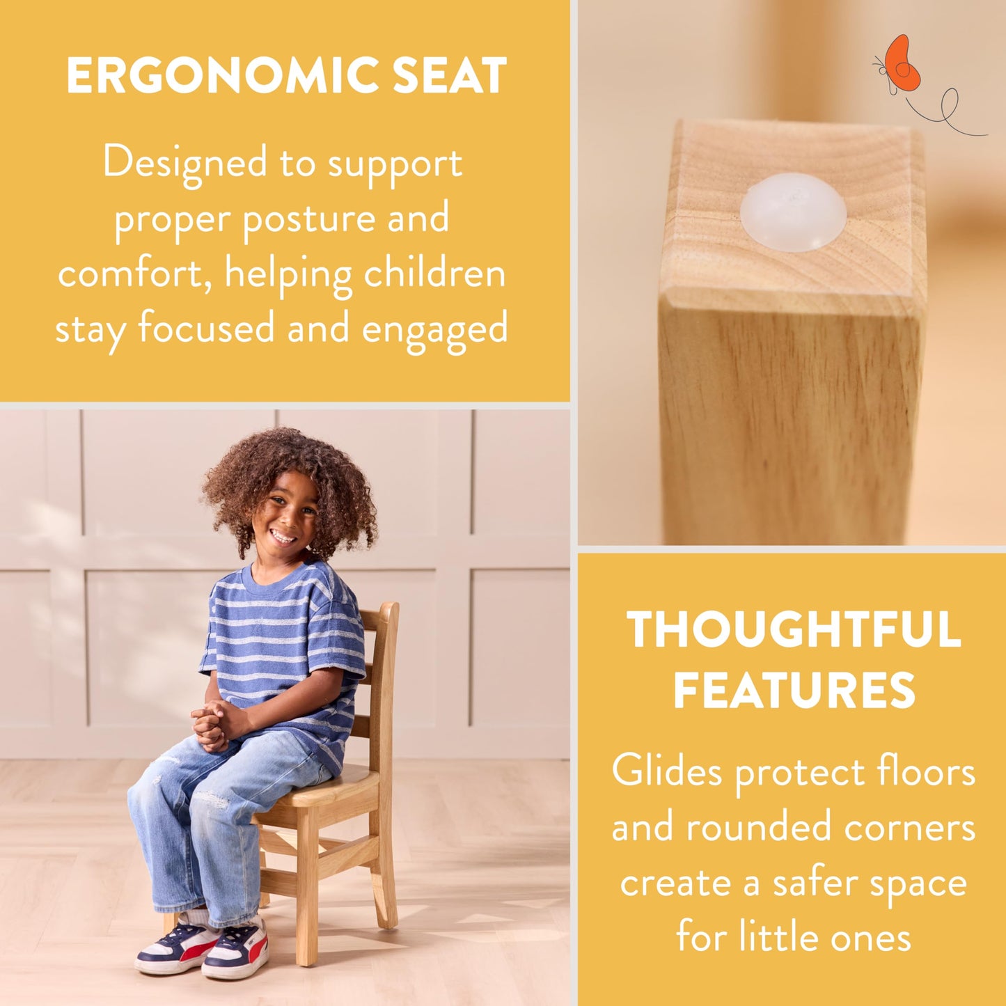 Back2School Express Wooden Activity Table and 12in Chairs, Wood Furniture, Natural, 3-Piece