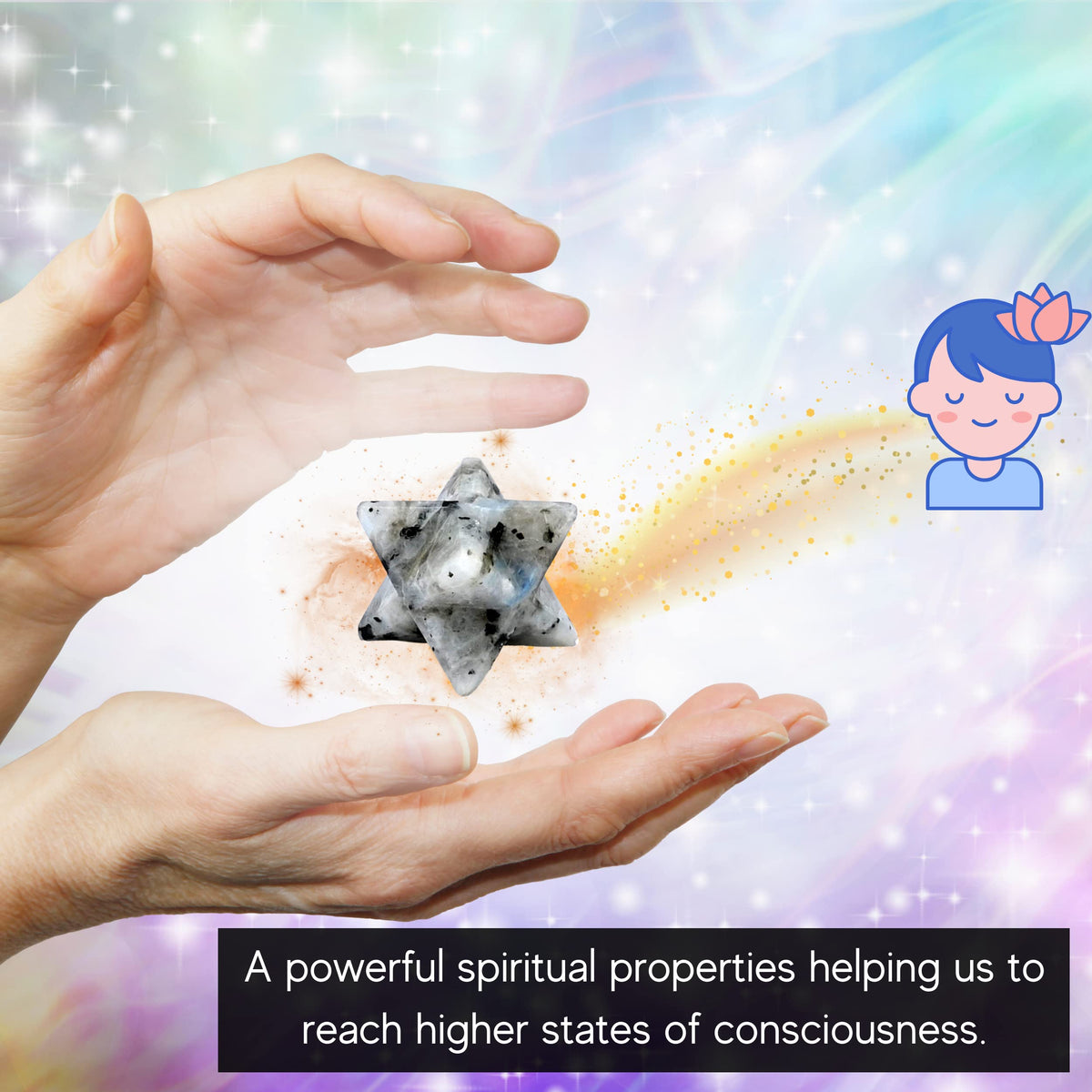 Amazing Gemstone Rainbow Moonstone Merkaba Crystal - 0.75 Inches Metaphysical Merkaba Star for Meditation - Energetic Tetrahedron Crystal and Healing Stones for Spiritual Growth and Healing (15-20mm)