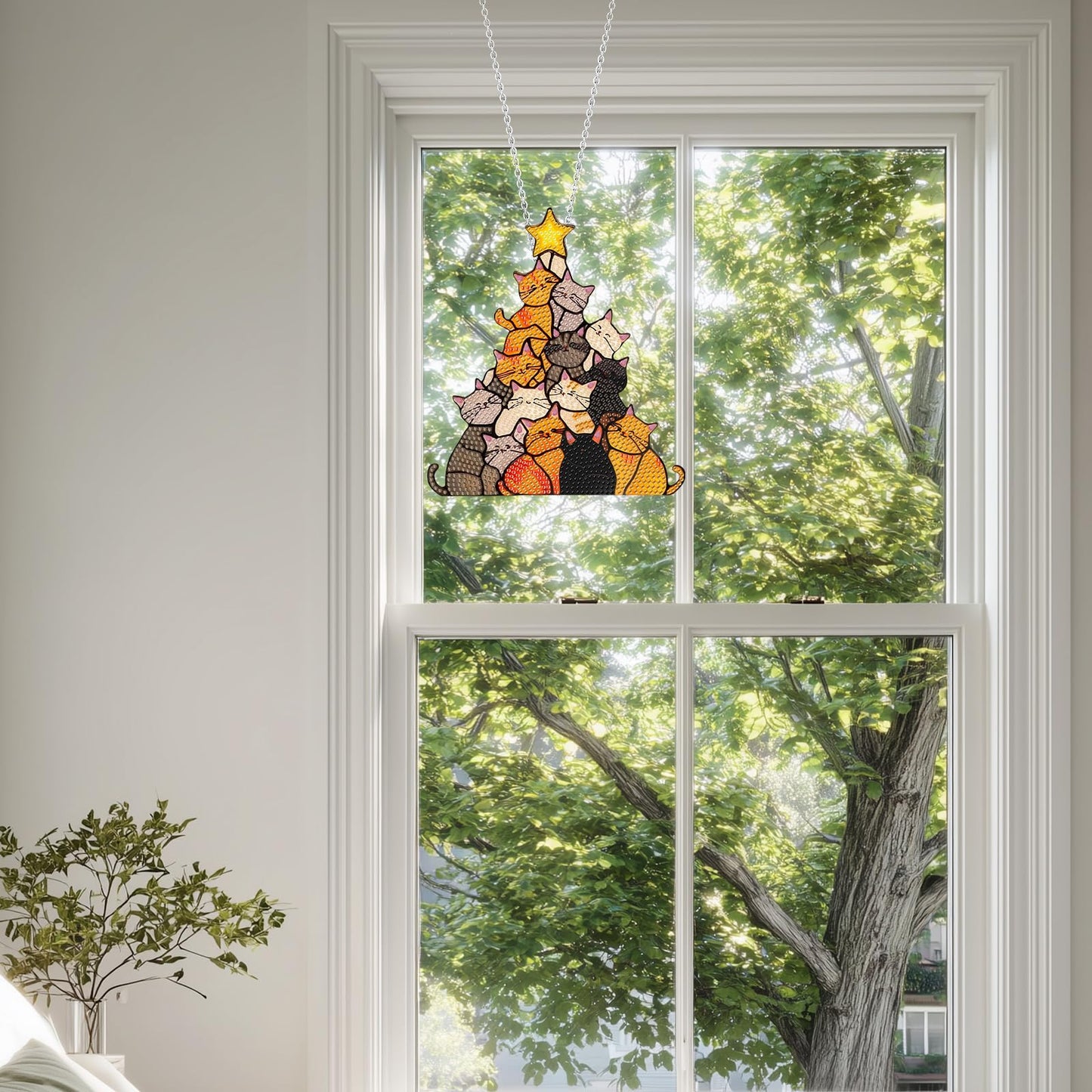 Cat Hanging Diamond Art Kits for Adults, Cat Diamond Painting Suncatchers, 5D Gem Art, Sun Catchers Indoor Window Acrylic DIY Crafts for Gift Home Decor