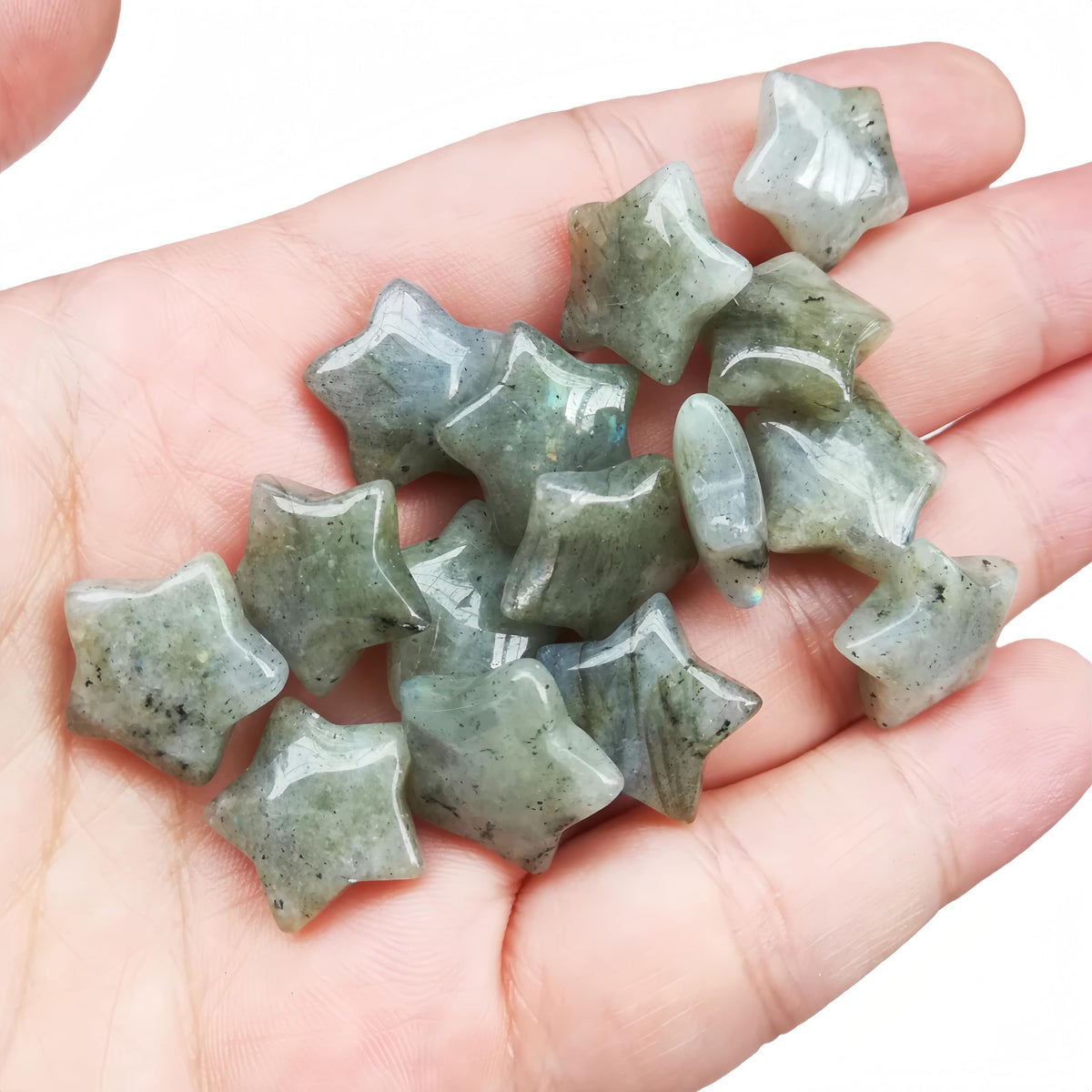Sunshcat Natural Moonstone 10Pcs Star Shaped Thumb Crystals and Healing Stone,0.6" Haped DIY Jewelry Pendant ﻿