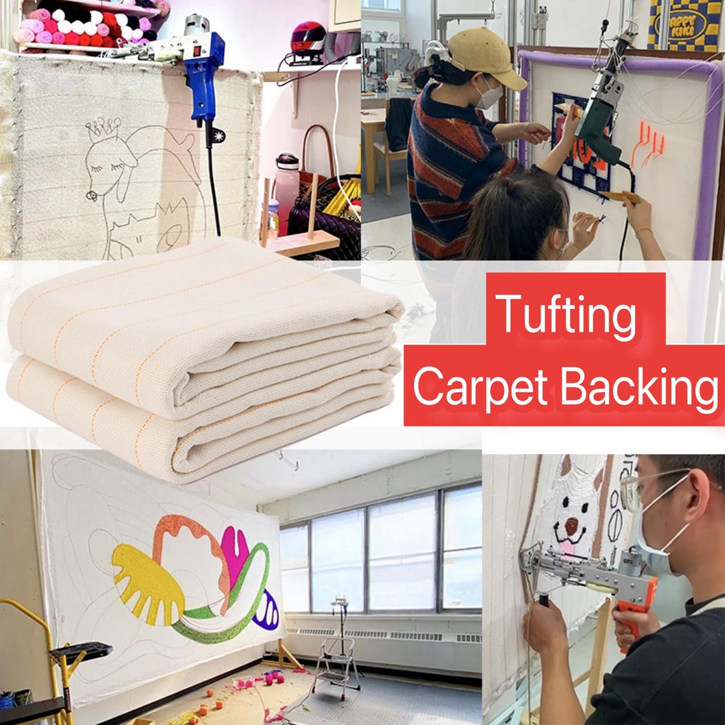 85" X 80" Large Marked Primary Tufting Cloth - Large Monk's Cloth for Rug Tufting and DIY Rug-Making with Tufting Guns and Punch Needles