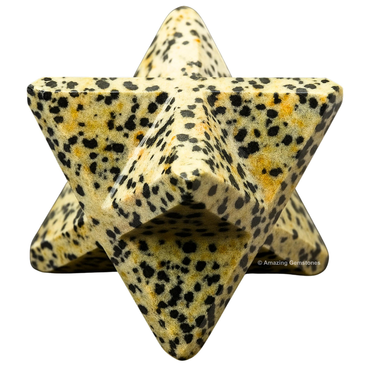 Amazing Gemstone Dalmatian Jasper Merkaba Crystal - 1.5 Inches Metaphysical Merkaba Star for Meditation - Energetic Tetrahedron Crystal and Healing Stones for Spiritual Growth and Healing (35-40mm)