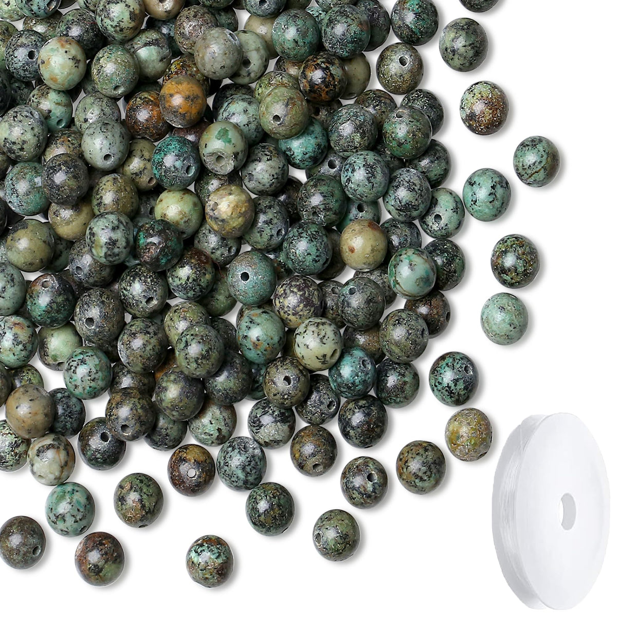 NUKAYAI Indian Turquoise Beads 60Pcs Natural Crystal Beads 8mm Round Stone Green Bead Smooth Loose Beads for Bracelet Necklace DIY Earrings Making