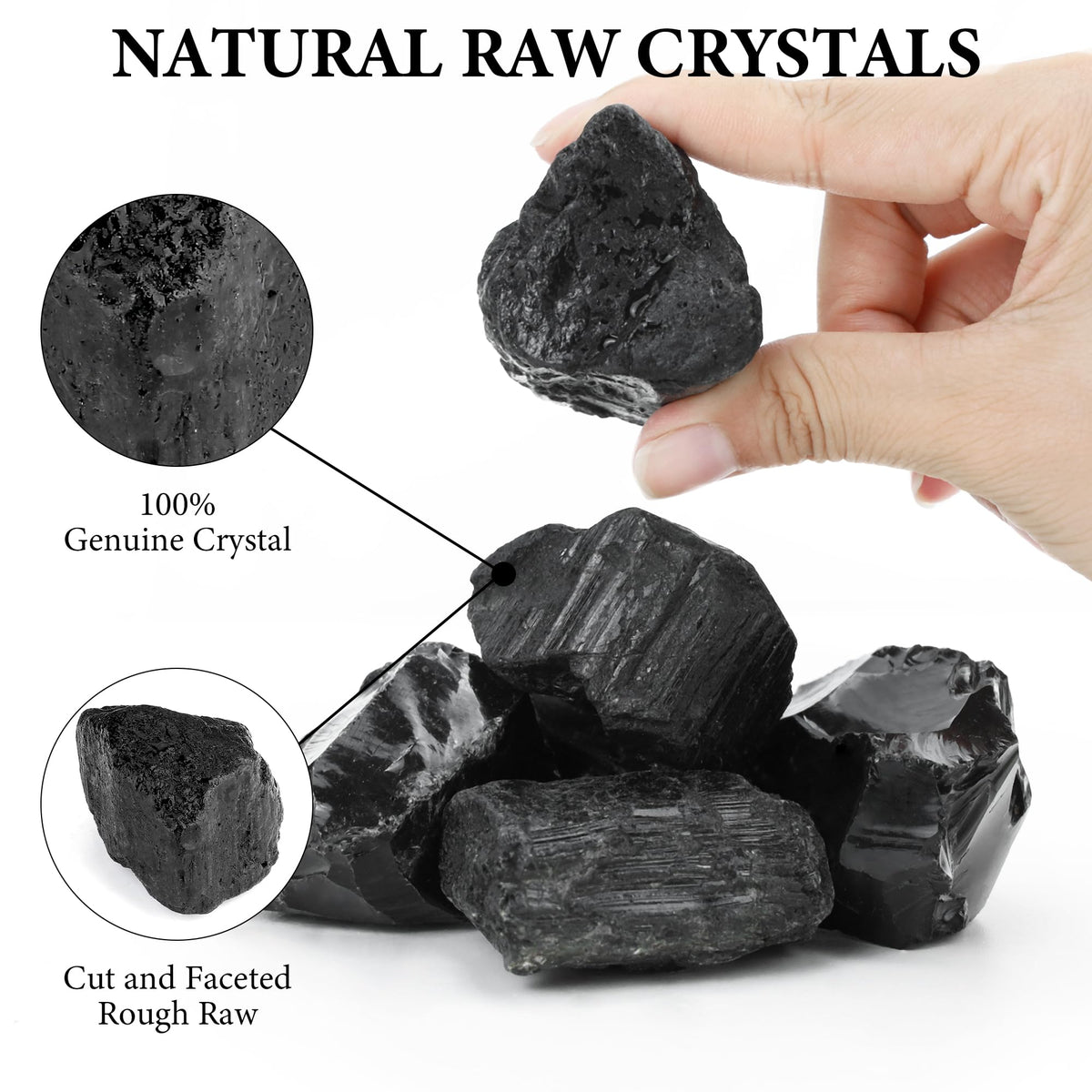 QINJIEJIE 2PCS Black Obsidian Raw Crystals 1.8-2.2" Natural Healing Stones Rough Crystal Rocks for Tumbling Cabbing Polishing Fountain Rocks Handmade DIY Decoration Gifts