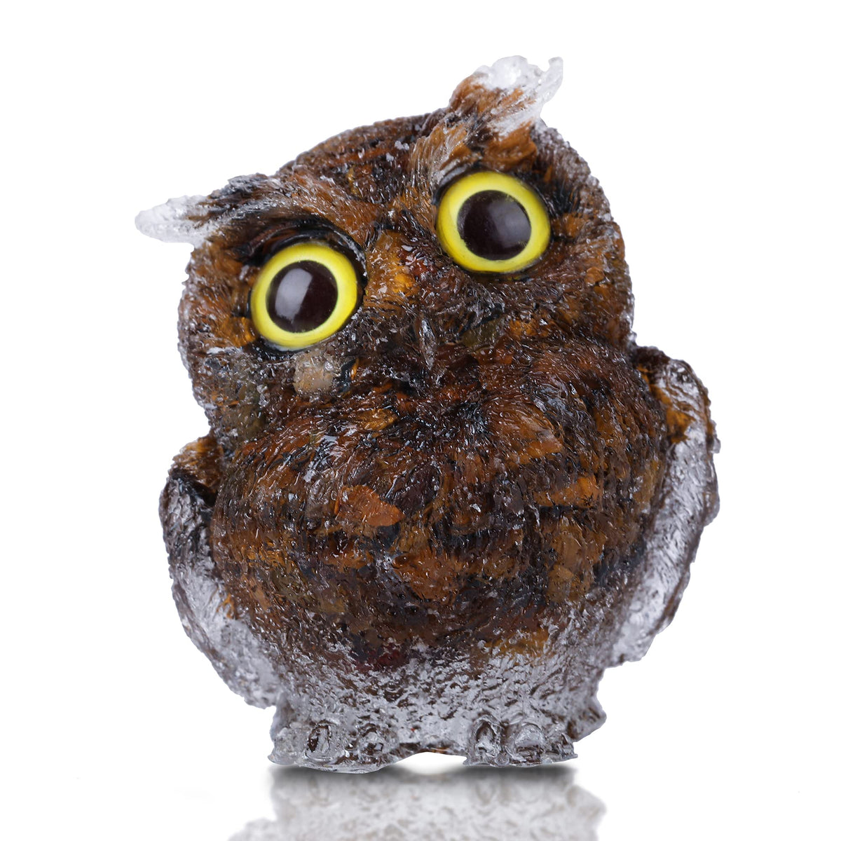 Reyife Hand-Carved Natural Crystal Owl Statue Reiki Healing Gemstone Animal Figurines Home Office Car Decoration The Best Gifts 2.4 inches (Tiger Eyes Stone)