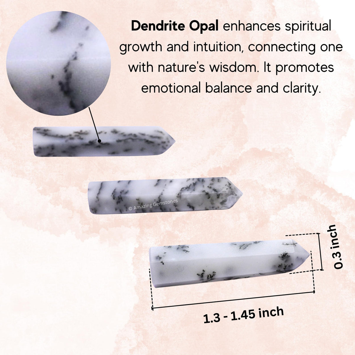 Amazing Gemstone Dendrite Opal Crystal Points Bulk Healing Crystals - Pack of 3 Single Terminated Healing Wand Point Bulk Crystals for Crafts, Crystal Grid, DIY Work - - Beginners Gift