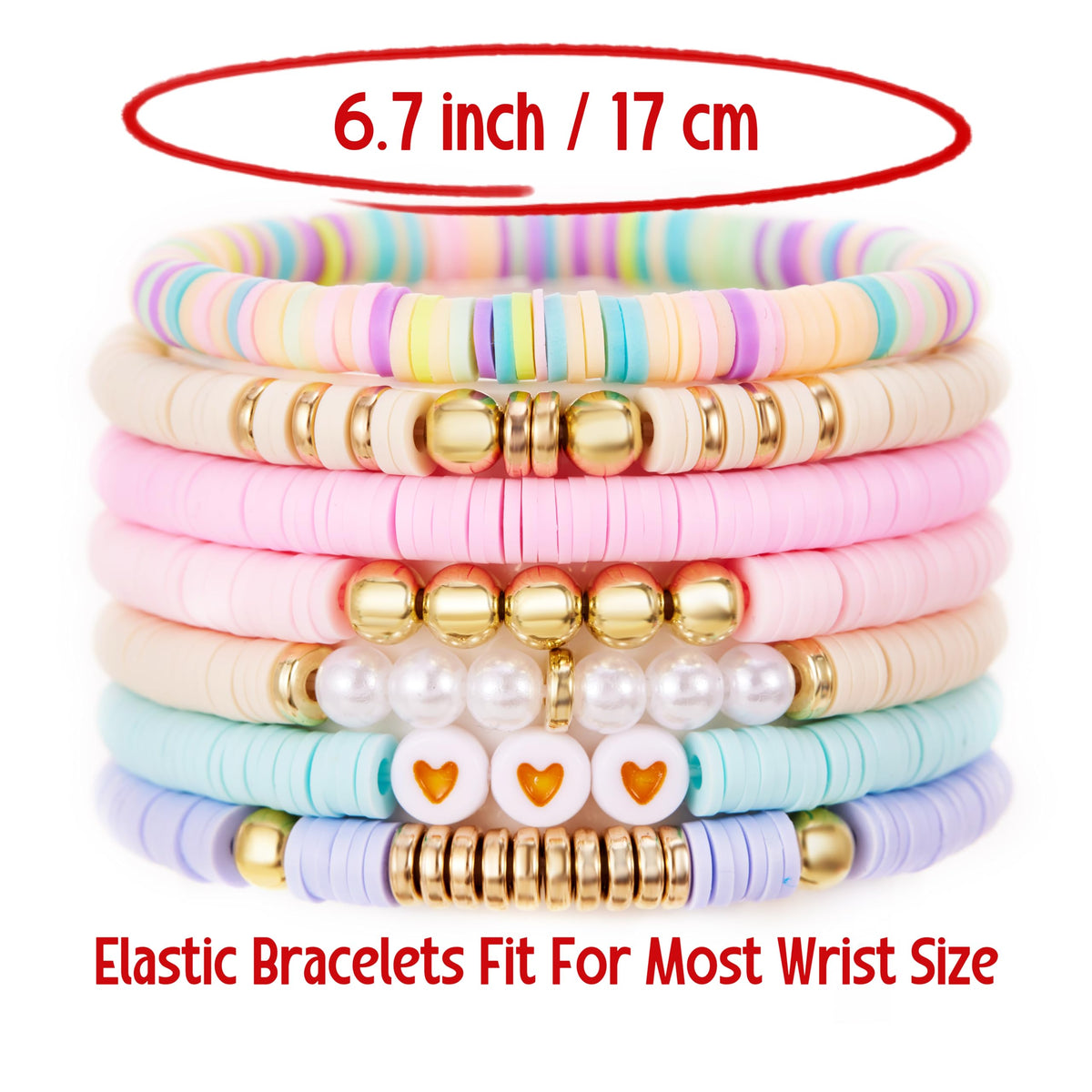 YEOSMINE Boho Heishi Clay Beaded Stretch Bracelets Stack For Women, Preppy Teens Friendship Gold Bracelets Cute Beach Surfer Accessories Bulk Set Trendy Fashion Jewelry