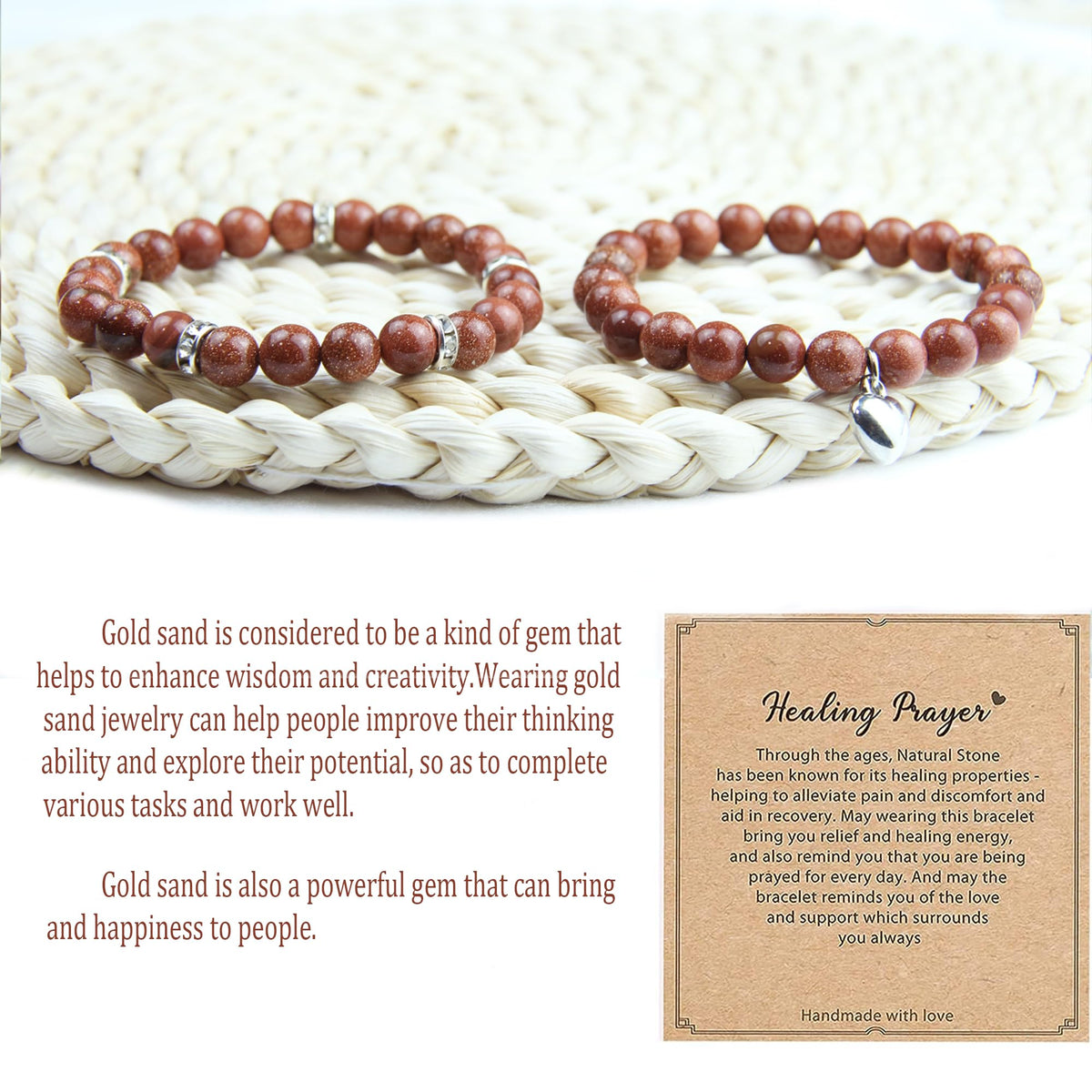 Healing Bracelets for Women - Goldstone Bracelet - Healing Prayers Crystal Bracelet, 8mm Natural Stone Stress Relief Yoga Beads Get Well Soon Gifts