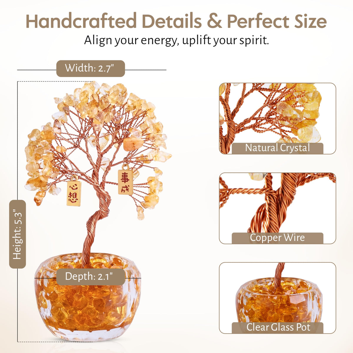 Now Aurah Citrine Crystal Ornament Handmade Gemstone Tree for Desk Decor Feng Shui Money Tree Attracts Wealth & Positive Energy. Thoughtful Gift for Women &Men