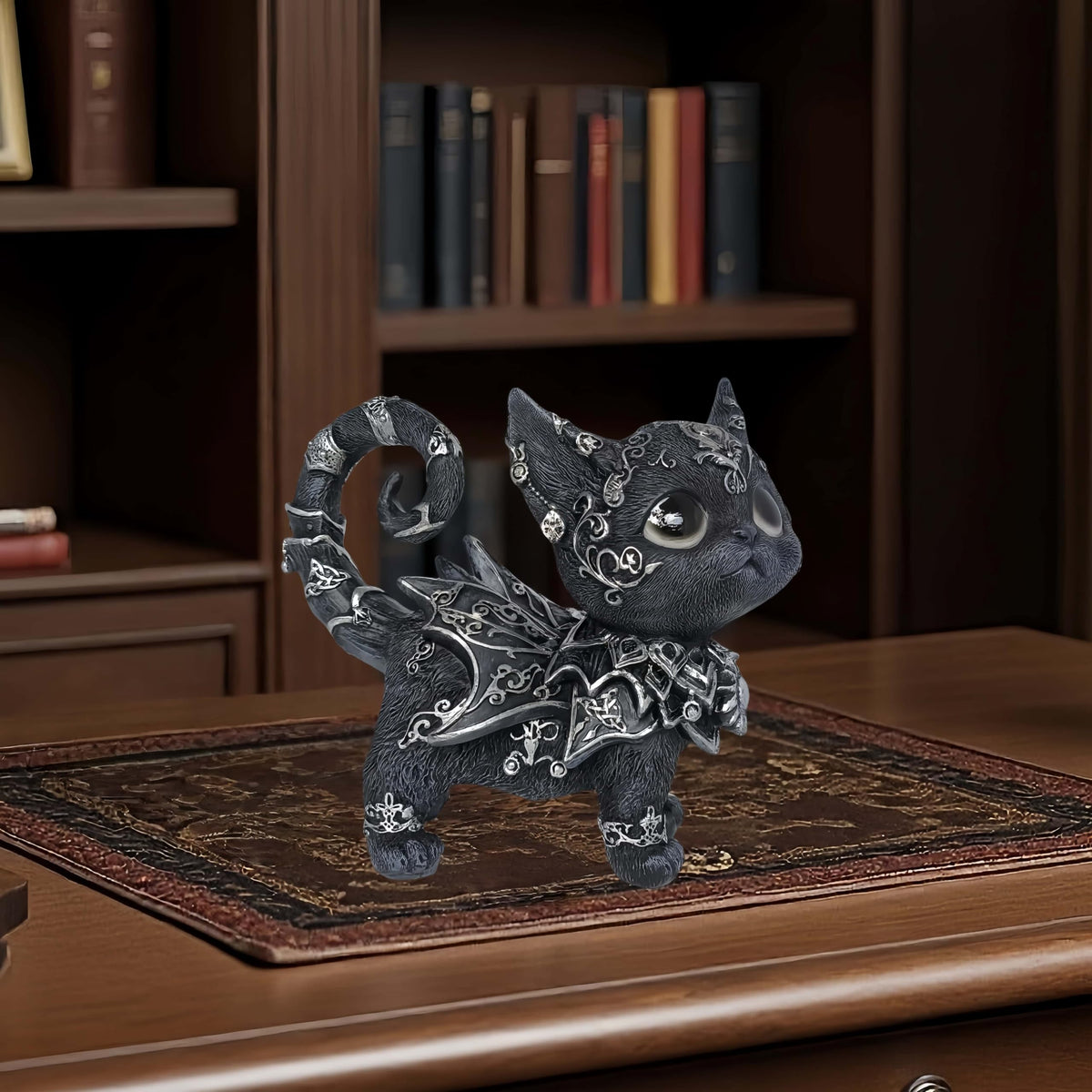 SACOJUCHY Mystical Black Cat Statue Elegant Silver Accented Kitten Sculpture Intricate Gothic Home Decor Enchanting Figurine for Cat Lovers, Witchy Aesthetic, & Unique Gifts