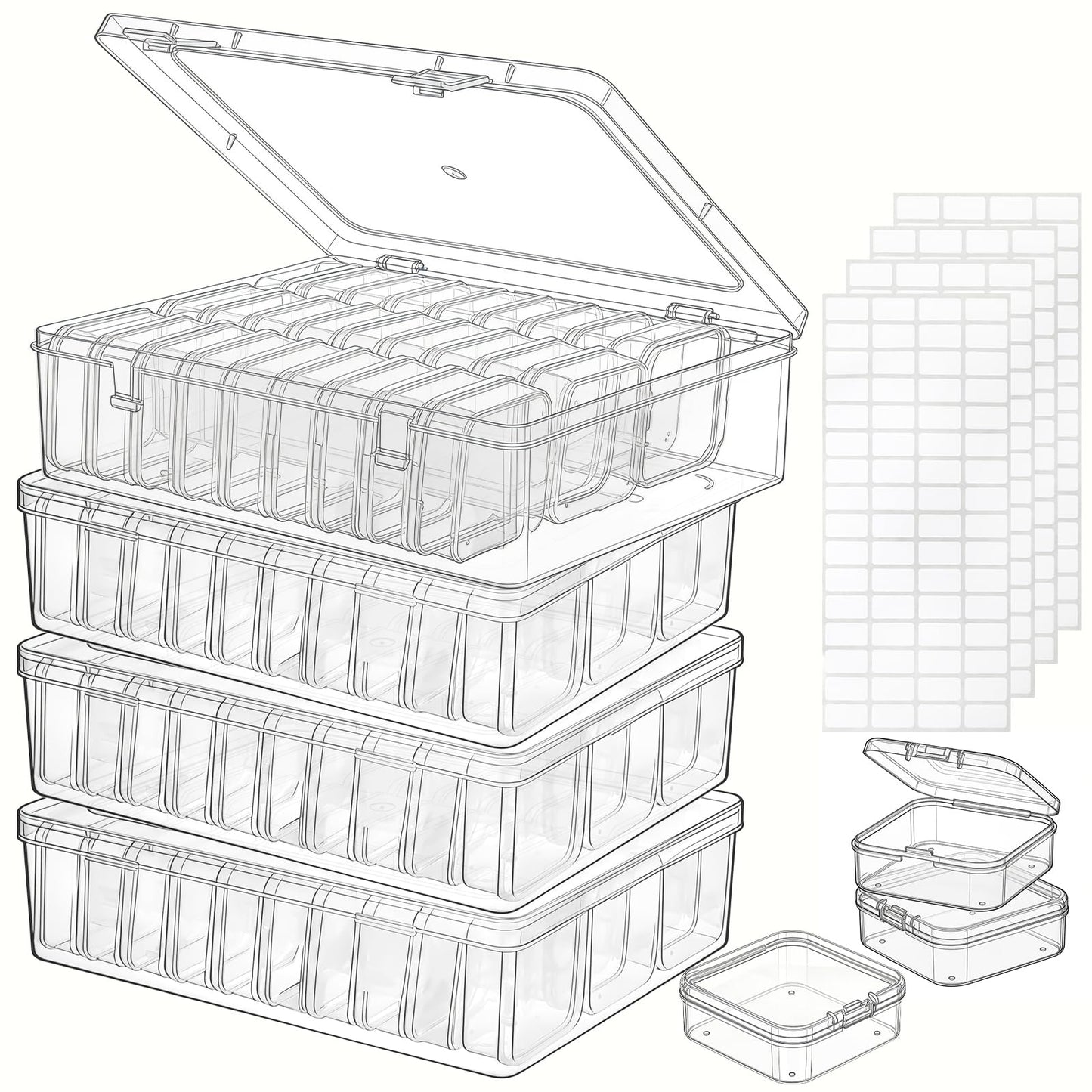 124 Pack Bead Organizer Box (4 Large Boxes and 120 Small Boxes), Jewelry Organizers and Storage with 256 Stickers, Suitable for Home and Office Storage of Handicrafts