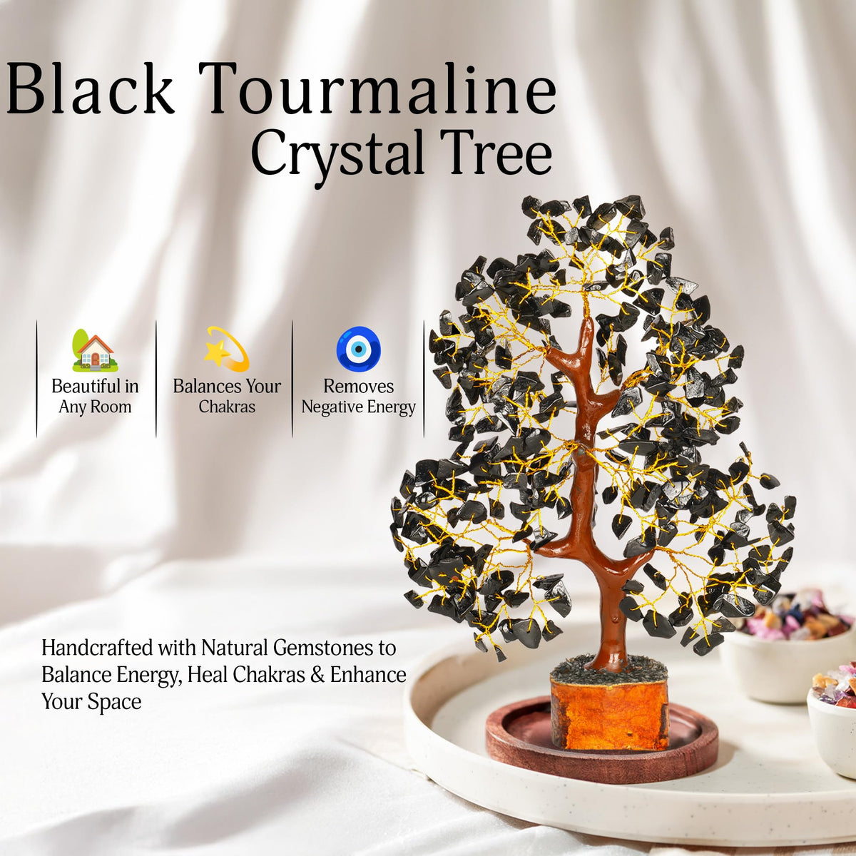 YATSKIA Black Tourmaline Crystal Tree of Life - Money Tree - Birthday Gifts for Women - Chakra Crystals and Stones - Positive Energy Gifts