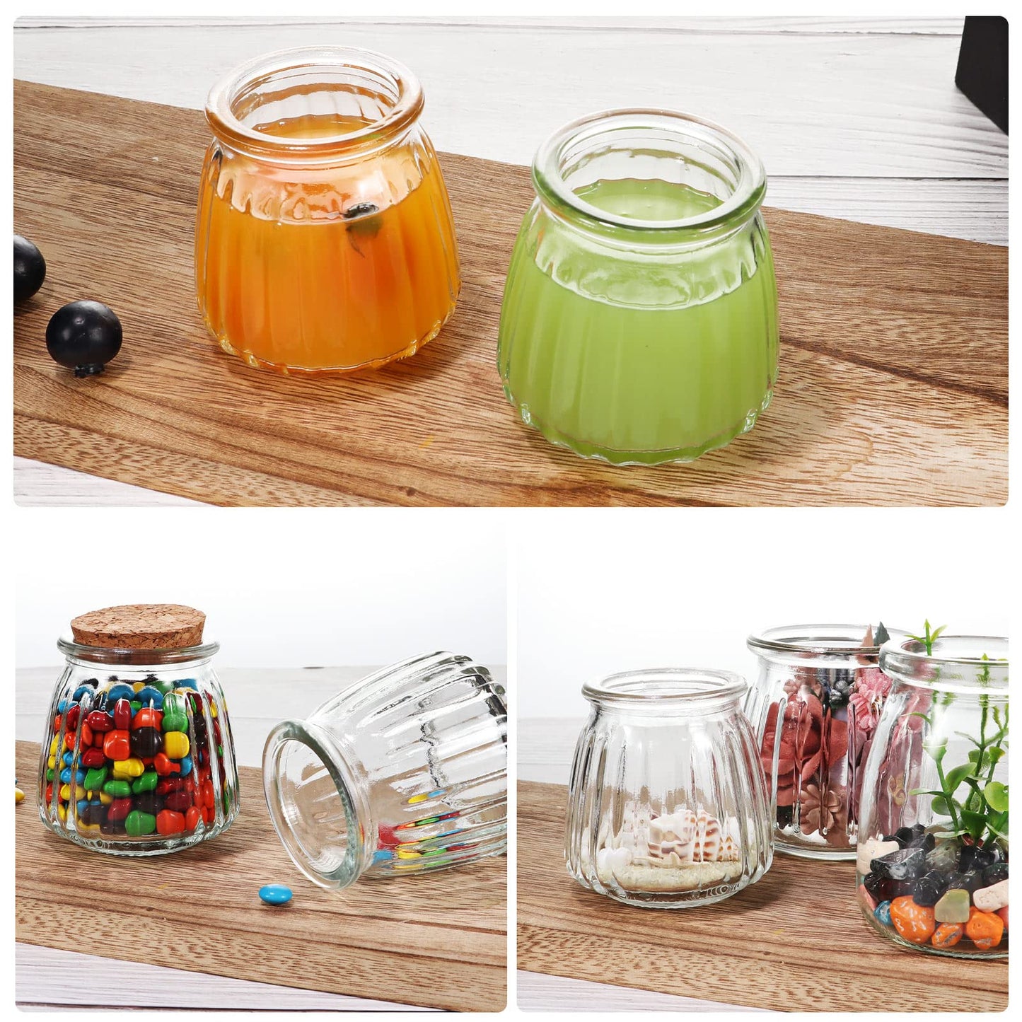4oz Glass Jars with PE Lids and Cork Lids, 24 Pack Mini Pudding Jars Yogurt Jars Containers for Spice, Jam, honey, Mousse, Wedding, Shower Favors, DIY and Art