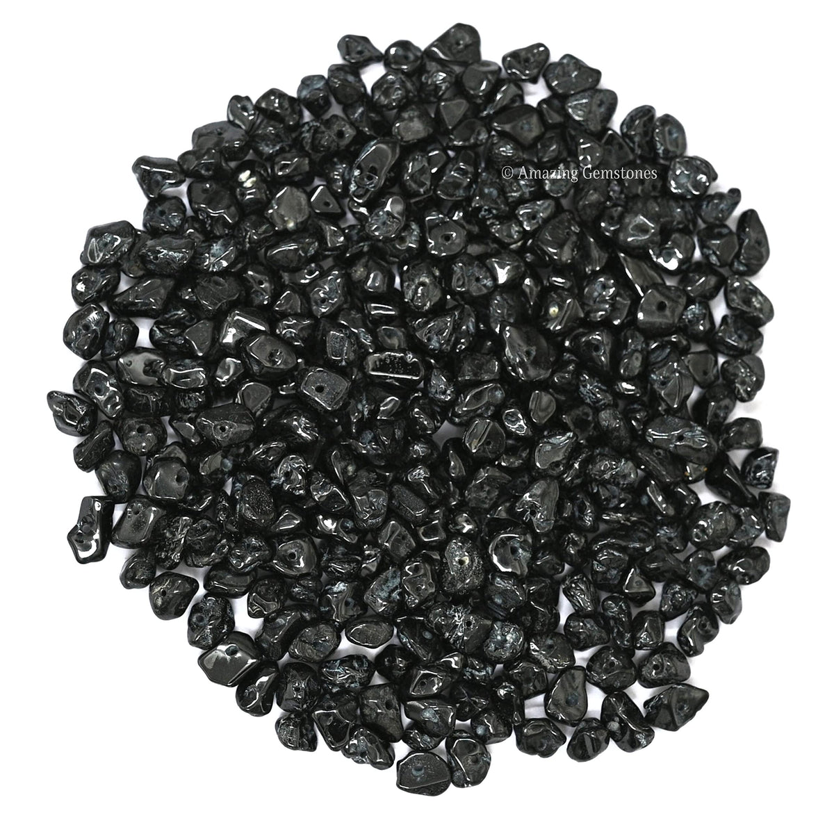 Black Tourmaline Pre Drilled Crystal Crushed Chips Beads for Bracelets Making, DIY Handmade Natural Healing Crystals (25 Inch Strand)