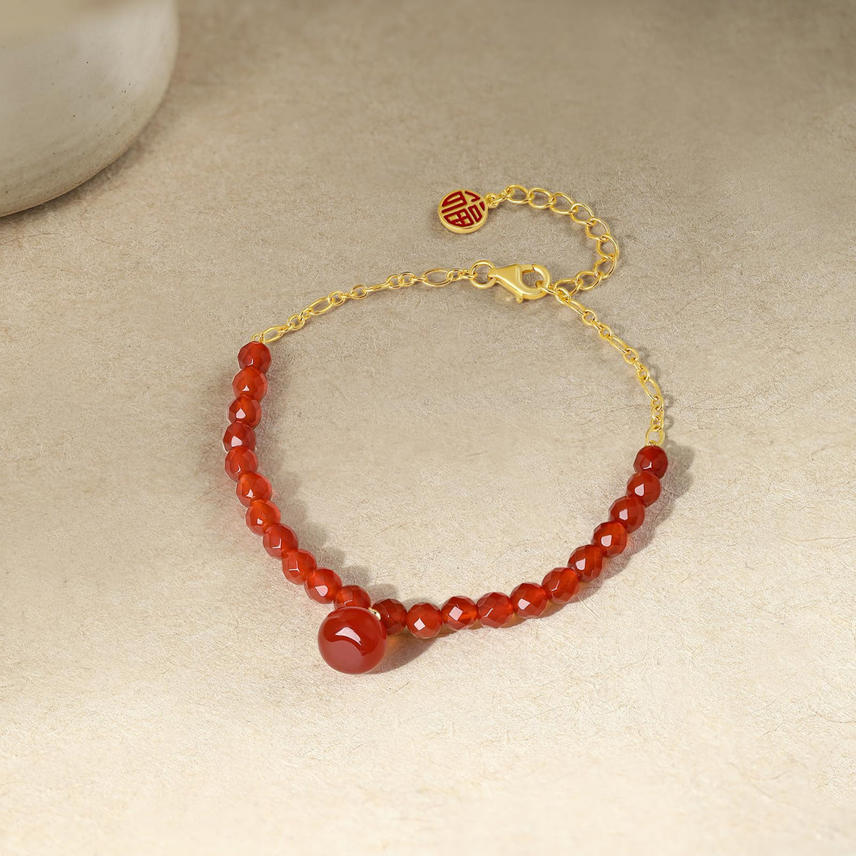 ZHOU LIU FU Sterling Silver Bracelet Red Agate Beaded Bracelet Fortune Bag Charm Bracelet Natural Gemstone Healing Jewelry for Women Mom Lover Birthday Aniversary