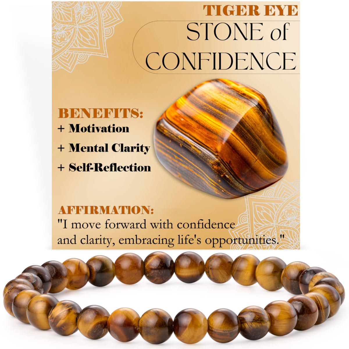 Bivei Tiger Eye - Confidence - 6mm Beaded Bracelets for Women Handmade Semi Precious Natural Stone Stretch Elastic Jewelry for Women Yoga Protection Gifts Small