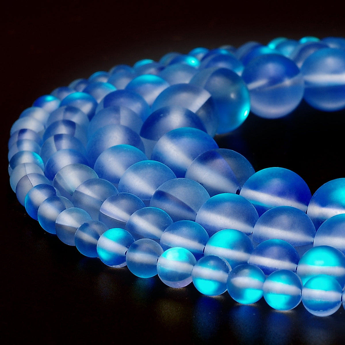 RUBYCA 10mm Round Moonstone Matte Crystal Glass Beads Aura for Jewelry Making Blue, 1 Strand