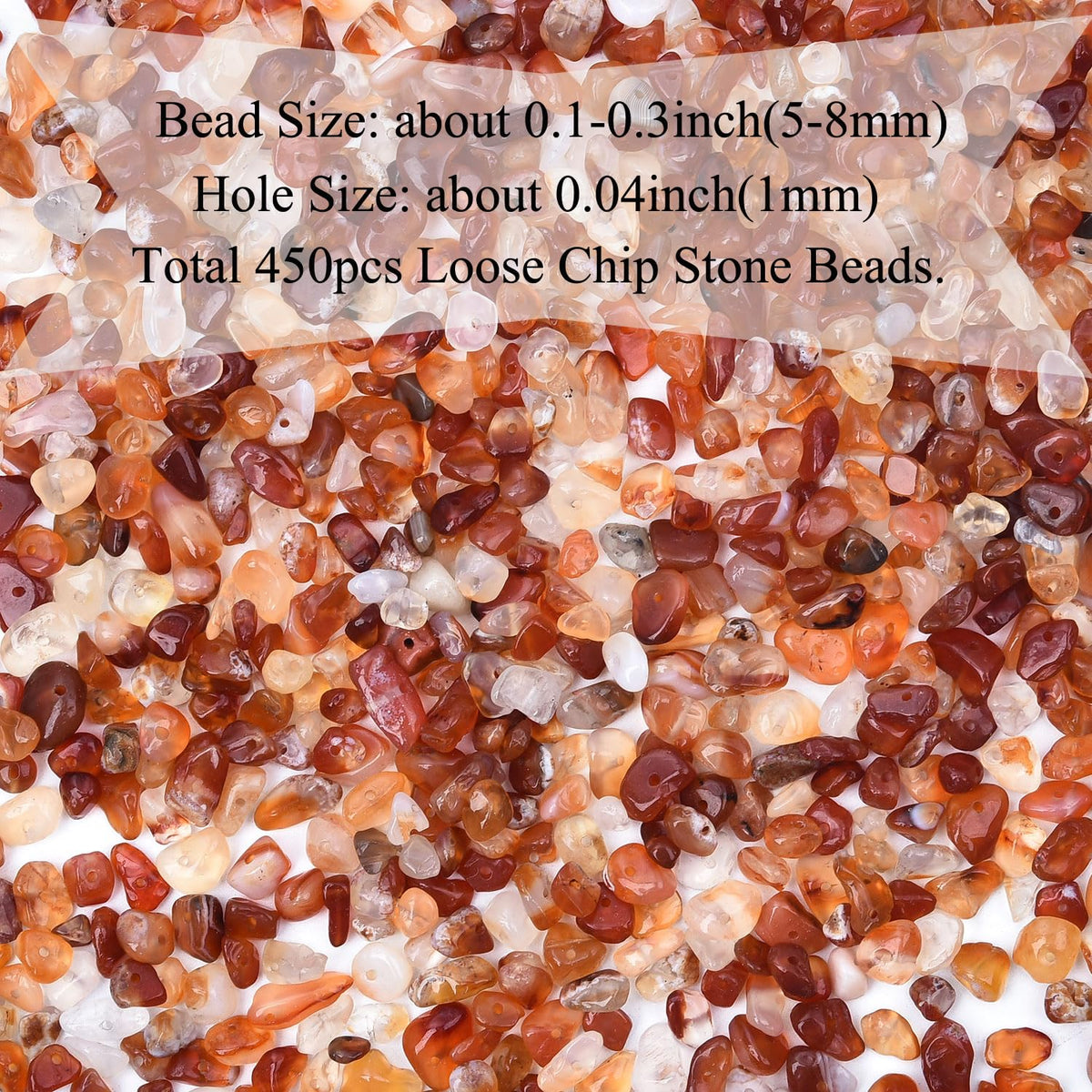 Natural Chip Stone Beads 450pcs Carnelian Chips 5-8mm Genuine Real Irregular Healing Crystal Rocks Hole Drilled DIY Loose Gemstone Beads for Jewelry Making Bracelet Earrings Necklace Crafting