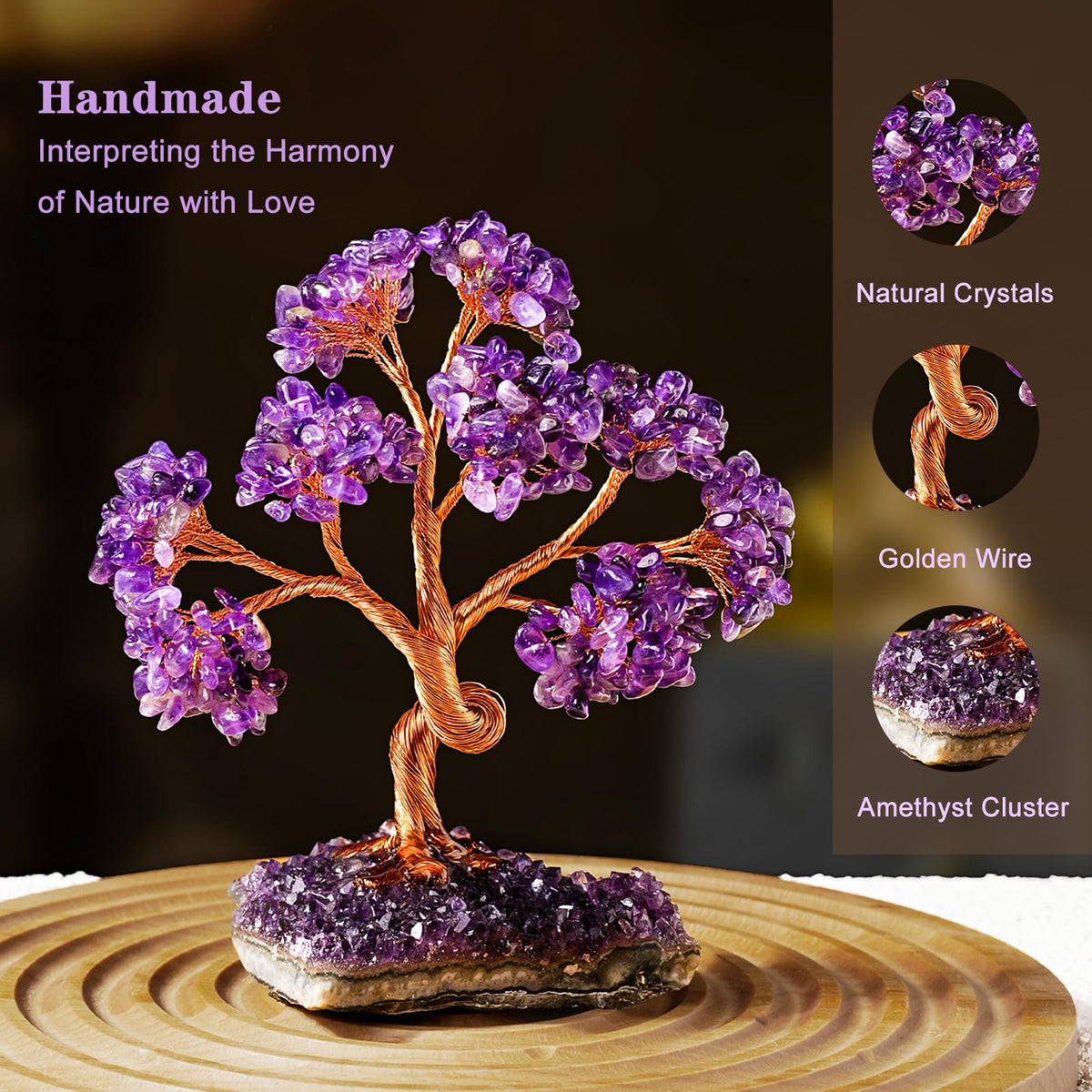 Runyangshi Natural Crystal Amethyst Cluster Tree Tree of Life Natural Crystal Healing Stones Gemstone Trees Fengshui Good Luck Positive Energy Home Decor