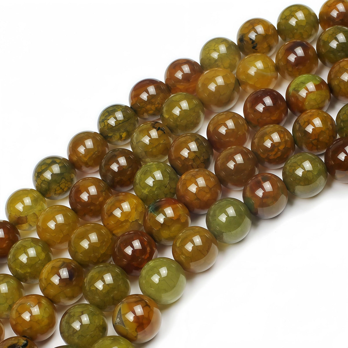 MJDCB Natural Ancient Crack Agate Beads Yellow Dragon veined Stripe Agate Round Stone Beads for DIY Necklace Bracelat Jewelry Making 15" (10mm)