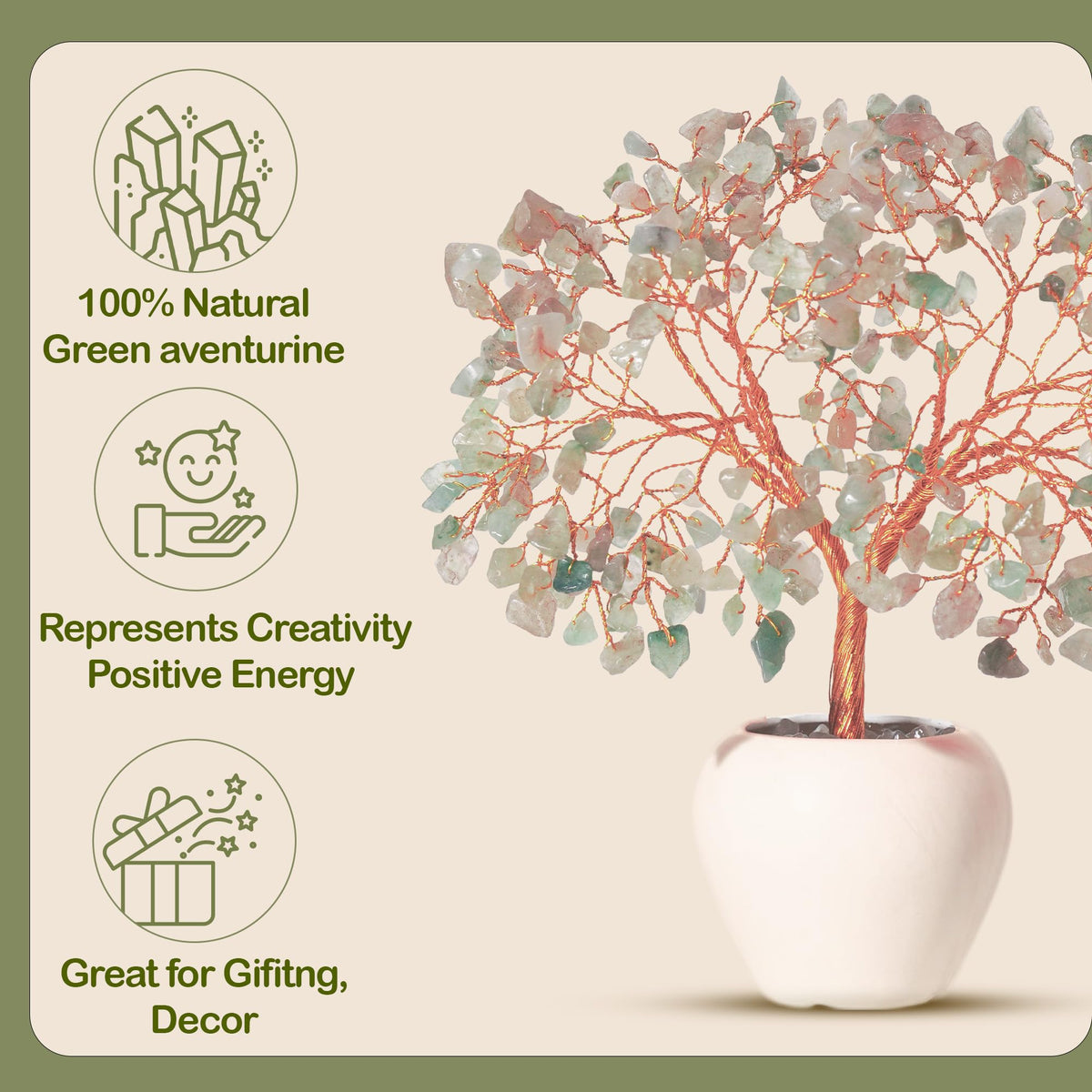 YATSKIA Green Aventurine Crystal Tree, Crystals and Stones, Gem Tree, Healing Gemstones and Crystals Home Decor, Meditation Decor, Spiritual Gifts for Women, Good Luck Gift