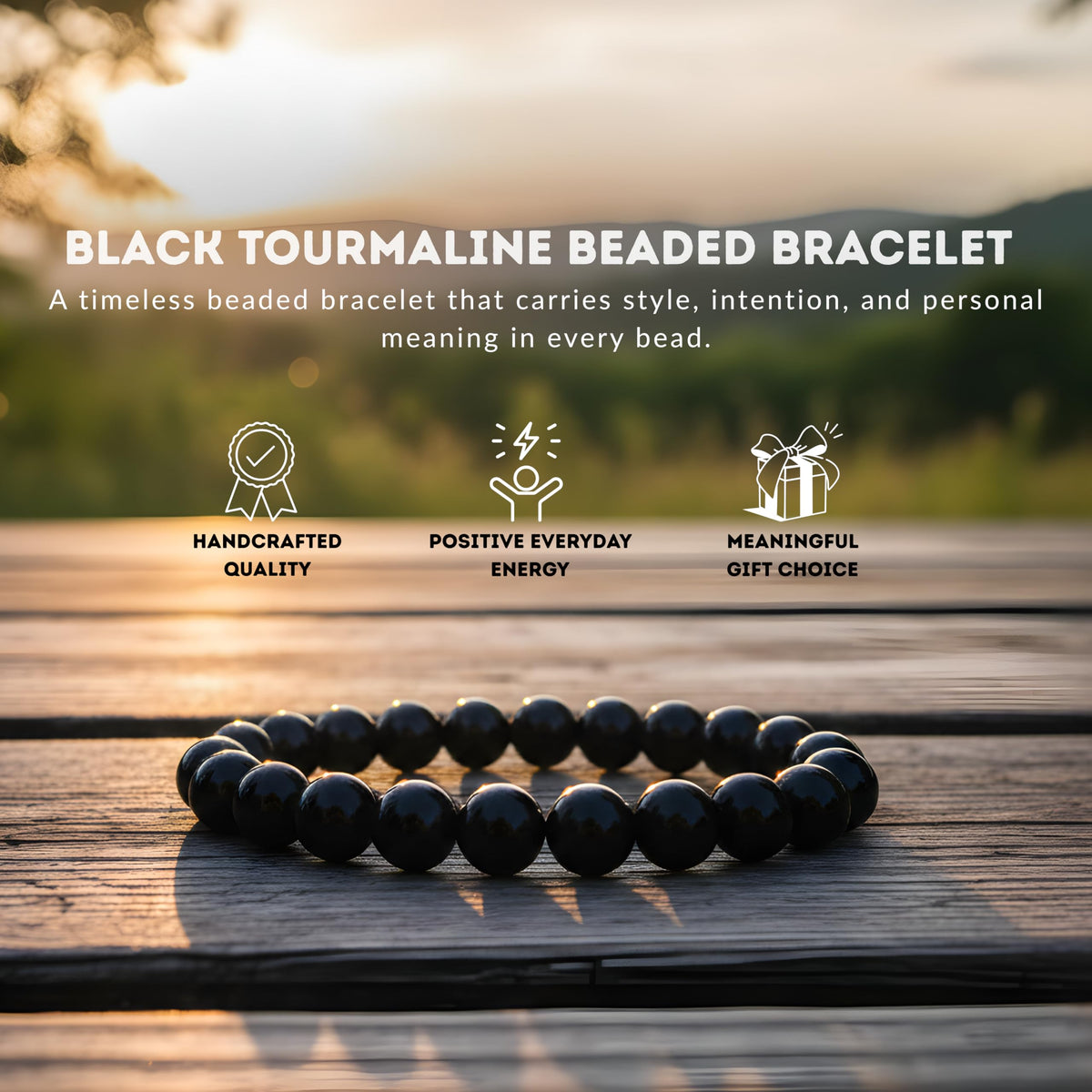 Cherry Tree Collection Black Tourmaline Beaded Bracelet – Genuine 8mm Gemstone Stretch Bracelet for Men & Women – Handmade Crystal Bracelet - (Black Tourmaline - S)