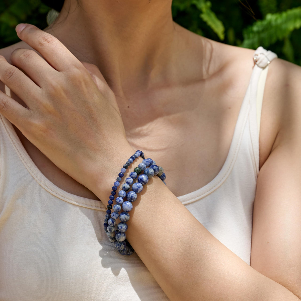 Blue Spotted Jasper-Calm Flow-8mm Beaded Bracelets for Women Handmade Semi Precious Natural Stone Stretch Elastic Jewelry Yoga Protection Gifts