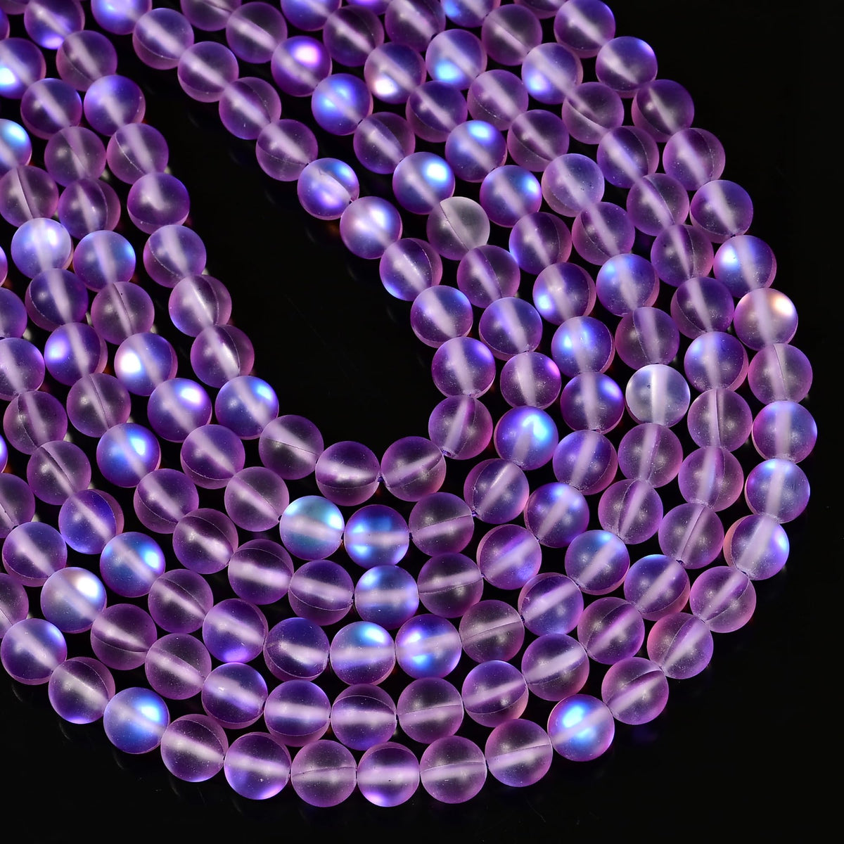 6mm Matte Purple Mermaid Aurora Crystal Glass Bead, Glitter Round Synthetic Moonstone Beads for Jewelry Making Bracelets