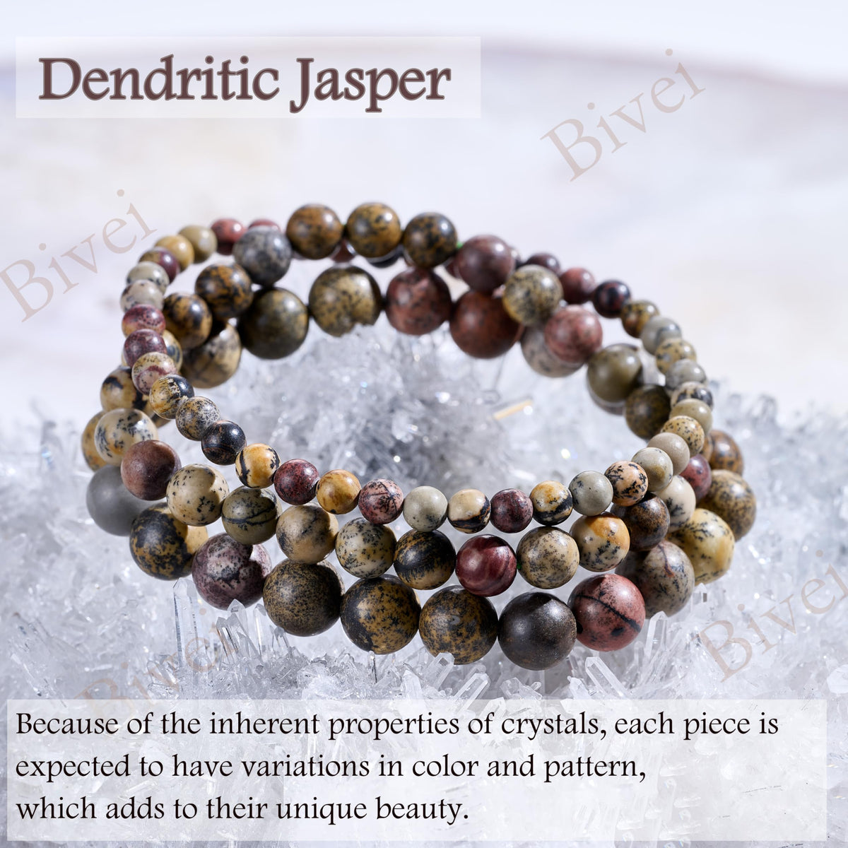 Bivei Dendritic Jasper-Grounded Growth-6mm Beaded Bracelets for Women Handmade Semi Precious Natural Stone Stretch Elastic Jewelry for Women Yoga Protection Gifts