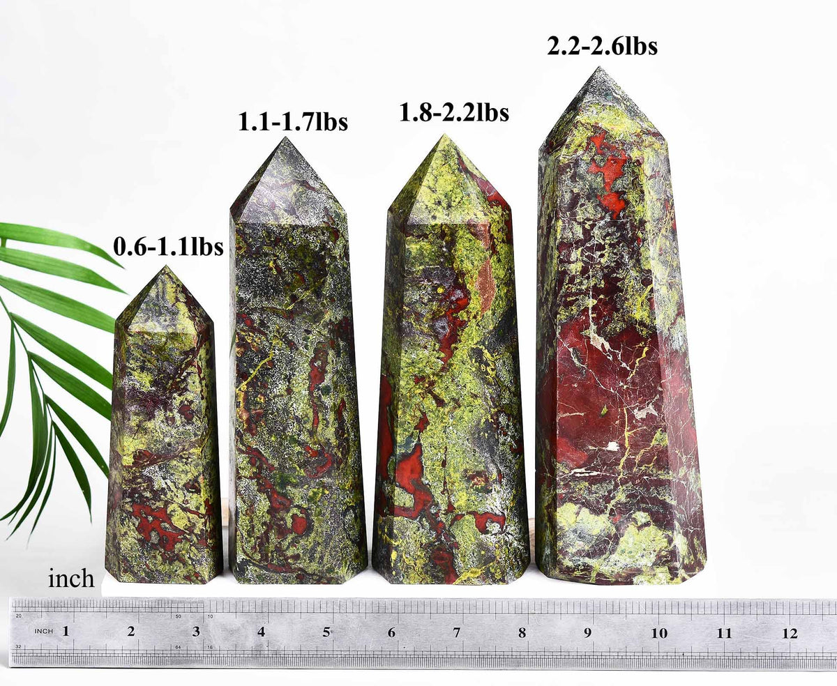 AMOYSTONE Bloodstone Obelisk Large Healing Crystal Wand Tower 6 Faceted Column Reiki Chakra Meditation Therapy Green Red 1.1-1.7 LBS
