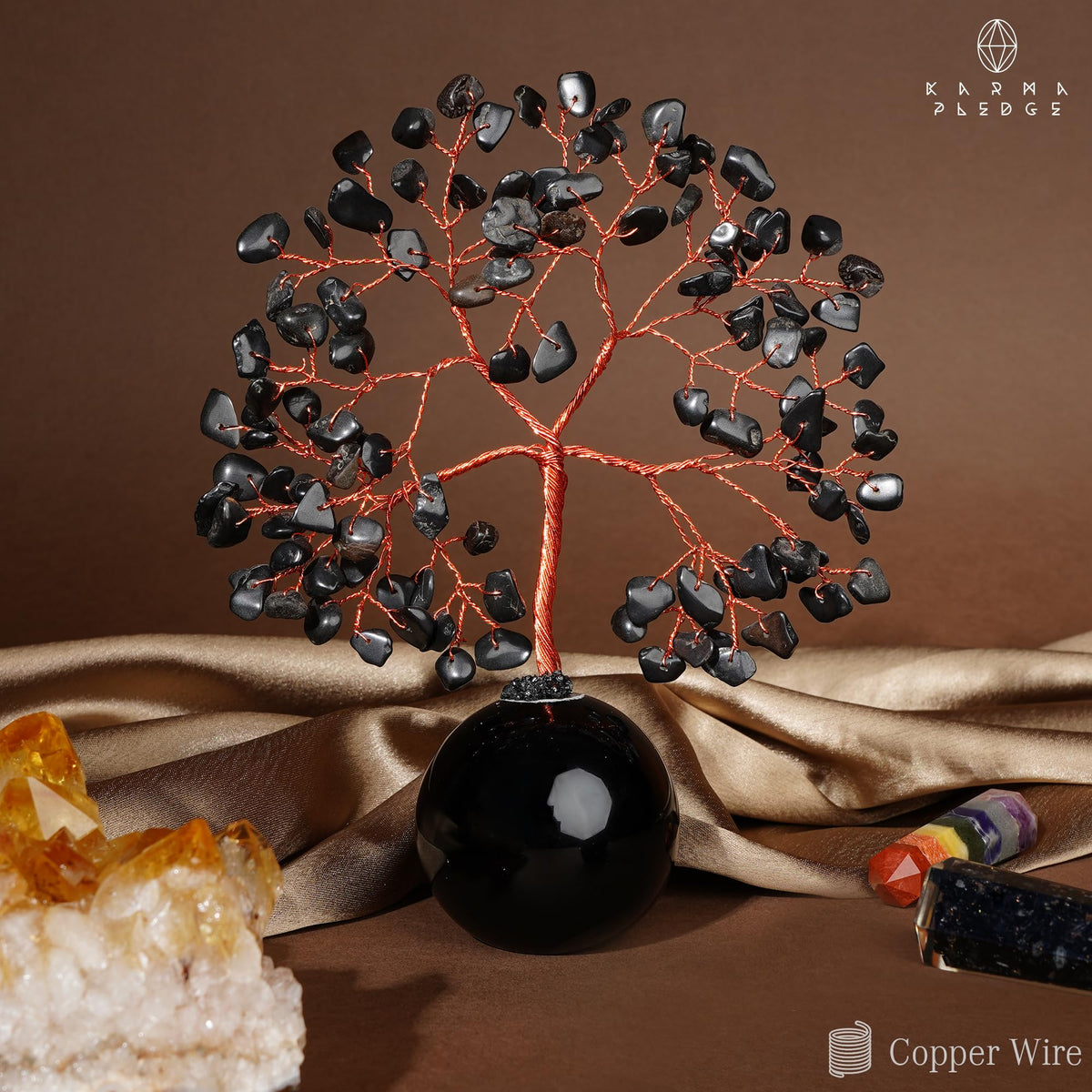 Black Obsidian Crystal Tree of Life Birthday Gifts for Women, Handmade Home Decor, Office, Room Decoration, Reiki Healing Crystal Chakra Tree for Money, Positivity, Good Luck Gifts for Her, Mom & Dad