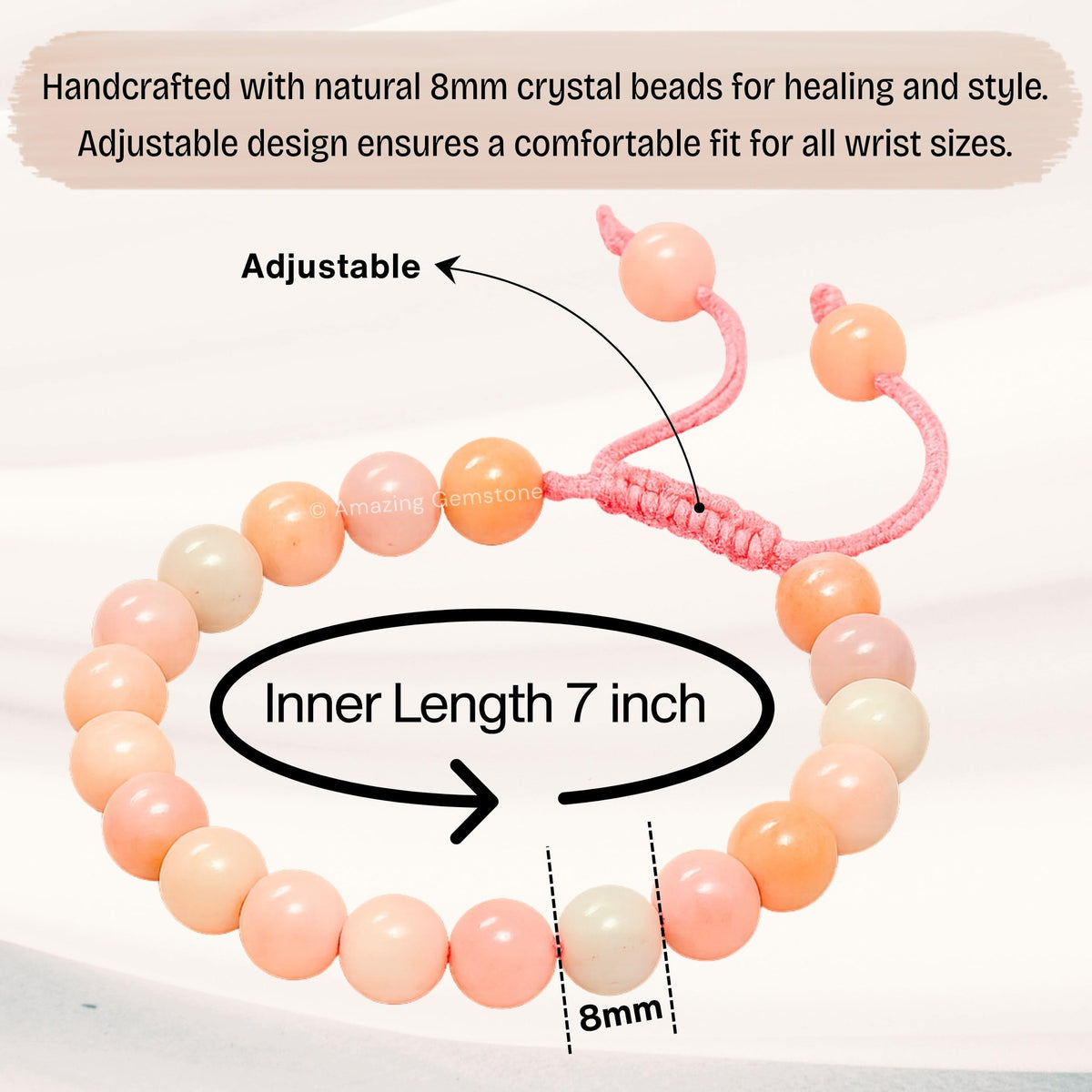 Amazing Gemstone Pink Opal Bracelet, Gifts For Men & Women - Protection Healing Crystal Bracelet - 8mm Gemstone Beaded Adjustable Bracelet, Pulseras Para Hombres Mujer Stocking Stuffers