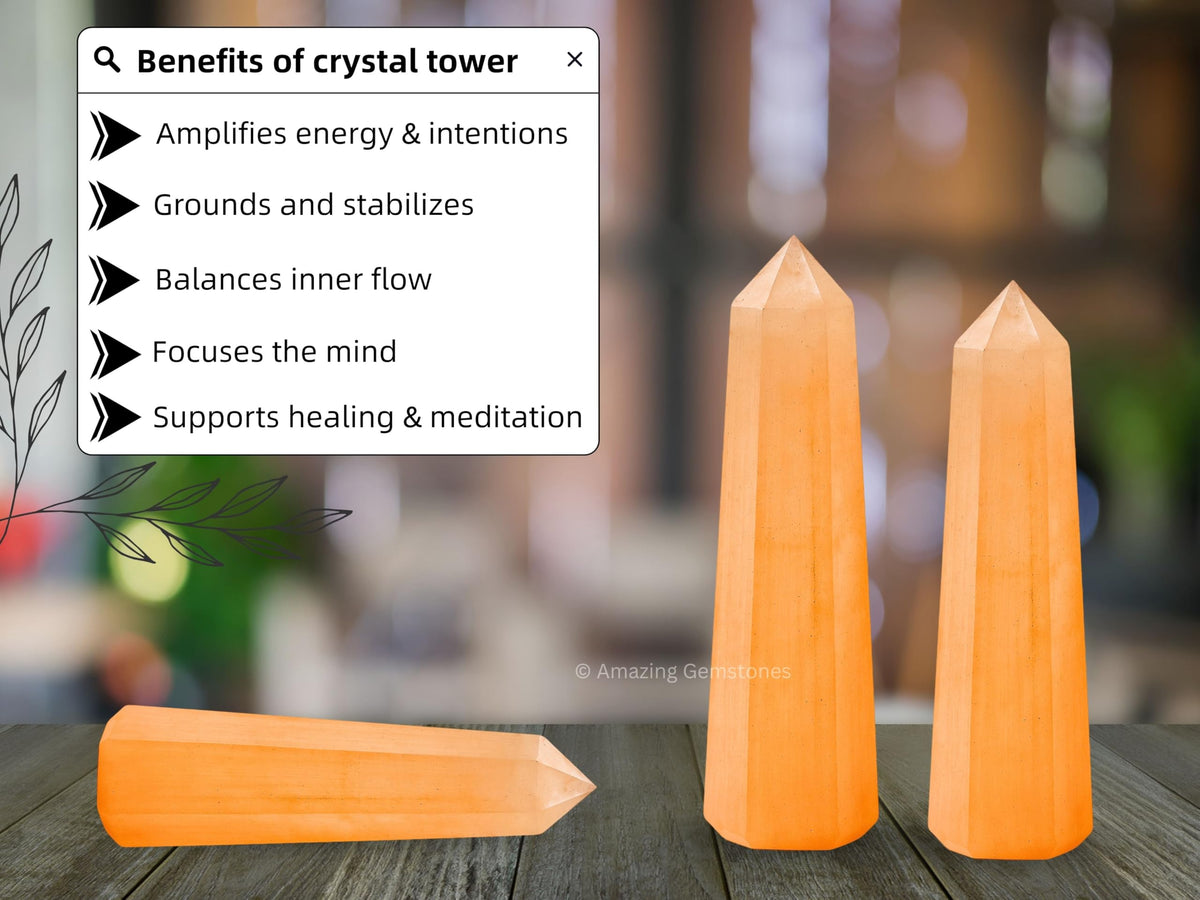 Amazing Gemstone Orange Selenite Crystal Towers ~ Natural Healing Crystal Point Obelisk for Reiki Healing and Crystal Grid (2" to 3" INCH)