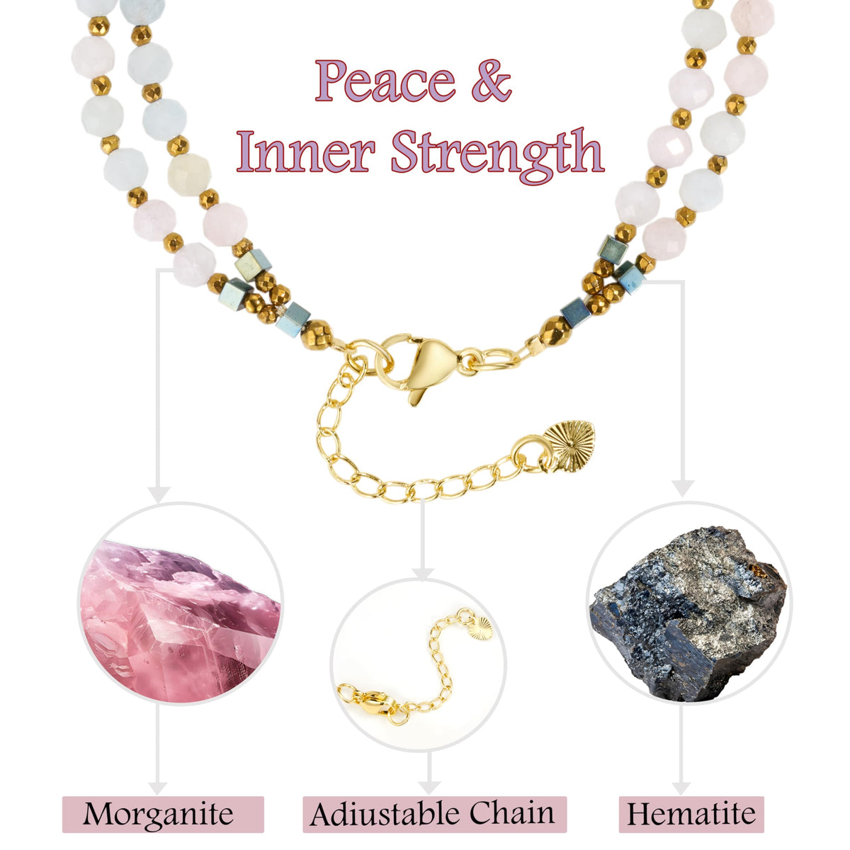 Farfume Morganite - Inner Strength - Crystal Beaded Bracelets, Chakra 4mm Natural Stone Beads Bracelets, Gemstone Spiritual Jewelry Gifts for Mother's Day