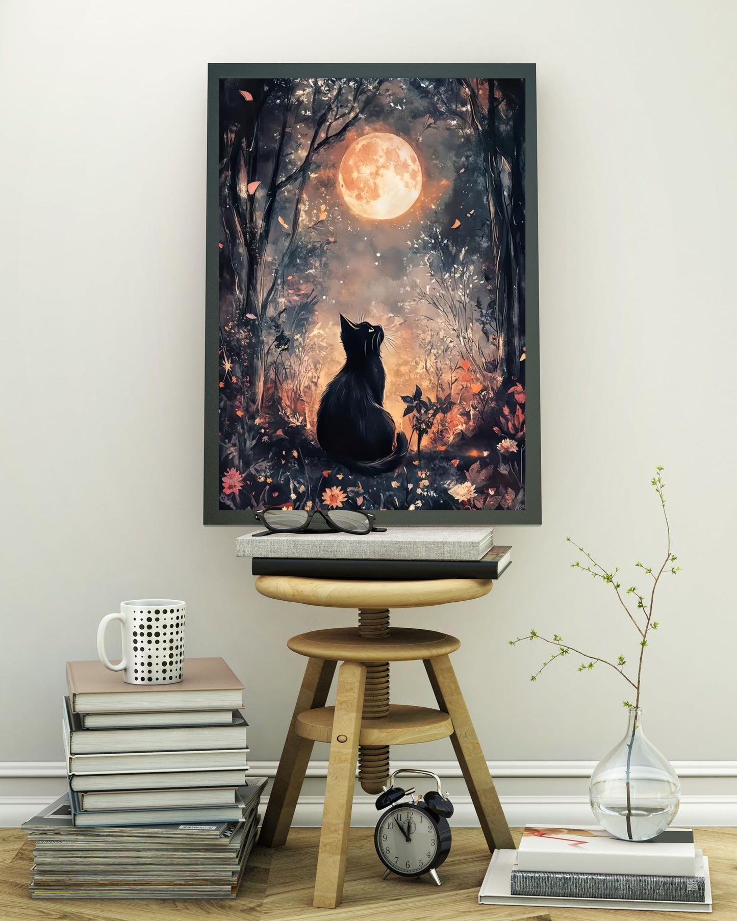 Black Cat Moon 5D DIY Diamond Painting Kits for Adults, Diamond Art Kits for Beginners, Full Drill Dot Painting Gem Art Kits for Home Wall Decor11.8 x15.7 Inch