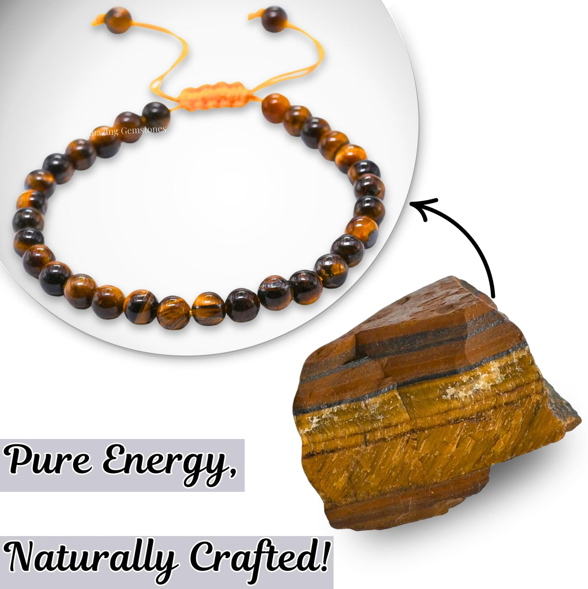 Amazing Gemstone Tiger Eye Bracelet for Women Men's Gifts - Protection Healing Crystal Bracelet - 6mm Gemstone Beaded Adjustable Bracelet