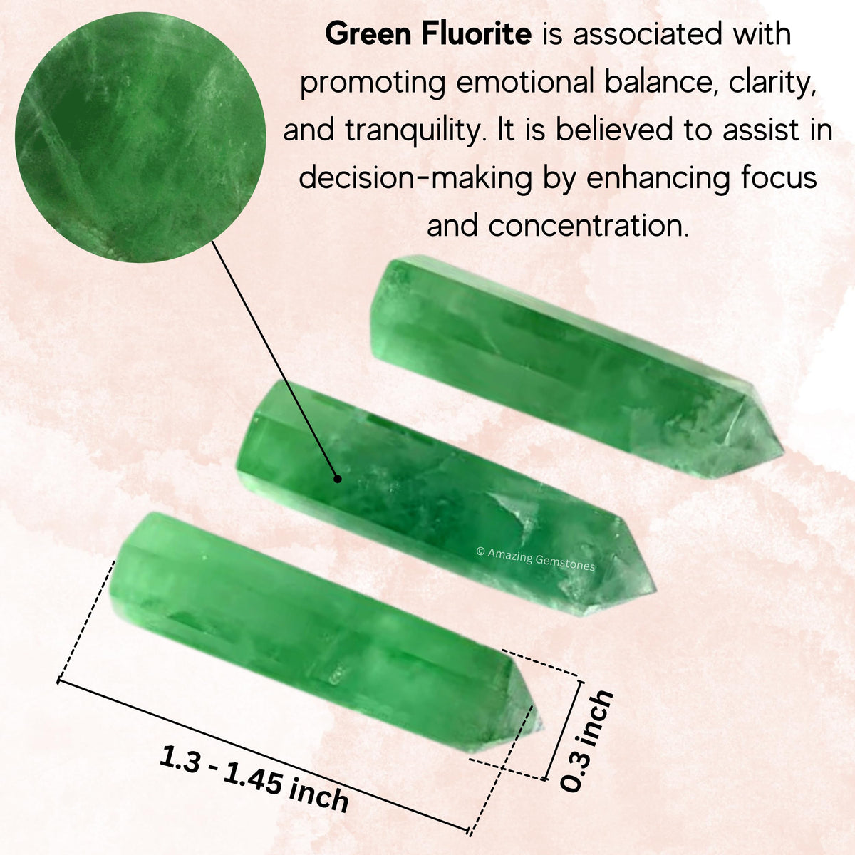 Amazing Gemstone Green Fluorite Crystal Points Bulk Healing Crystals - Pack of 3 Single Terminated Healing Wand Point Bulk Crystals for Crafts, Crystal Grid, DIY Work - - Beginners Gift